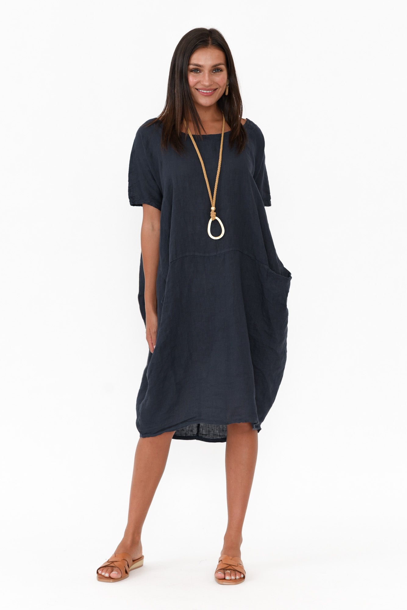 Ella Navy Linen Dress