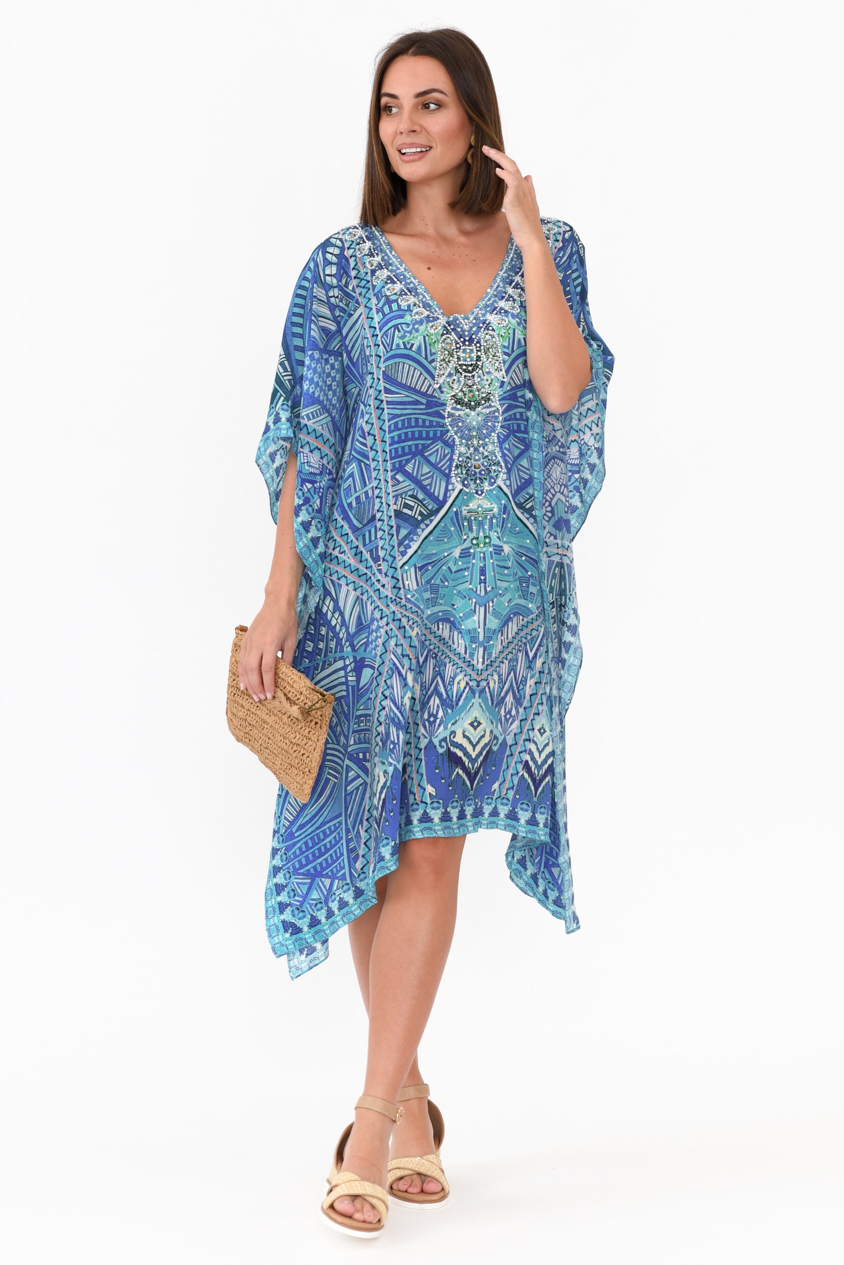 Emen Blue Silk Kaftan