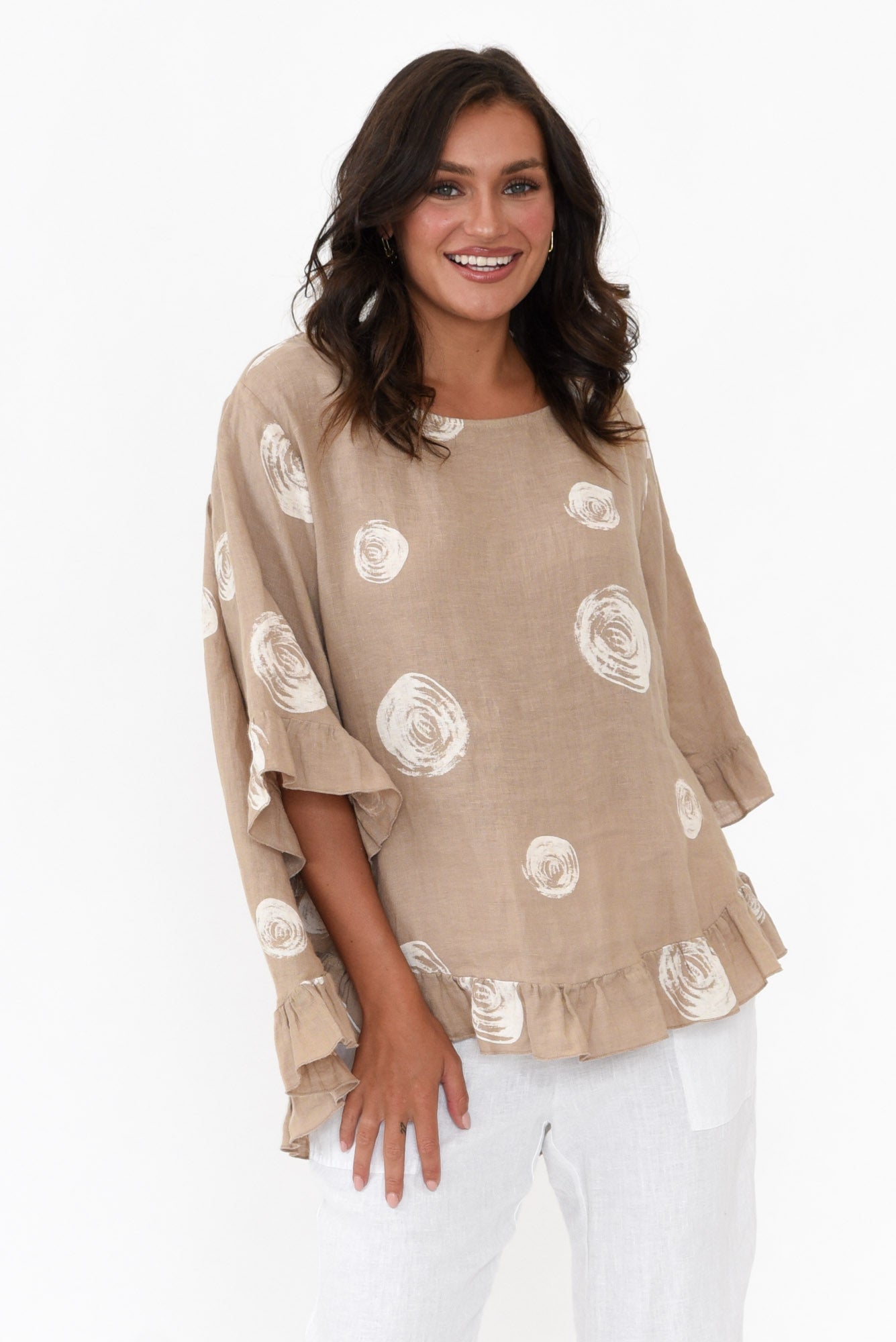 Fitzgerald Natural Spot Linen Frill Top