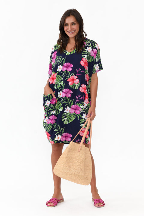 Jodie Jersey Dress - Black, Exotic Floral