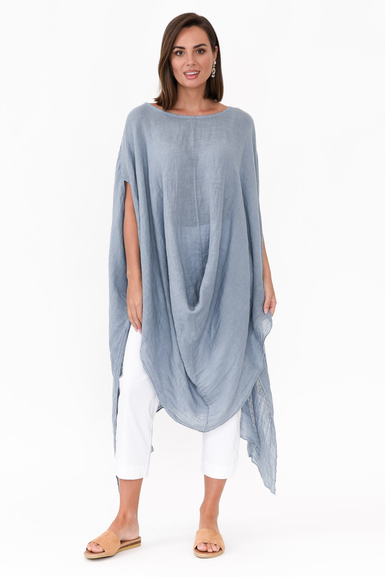 Genesia Blue Linen Kaftan Tunic