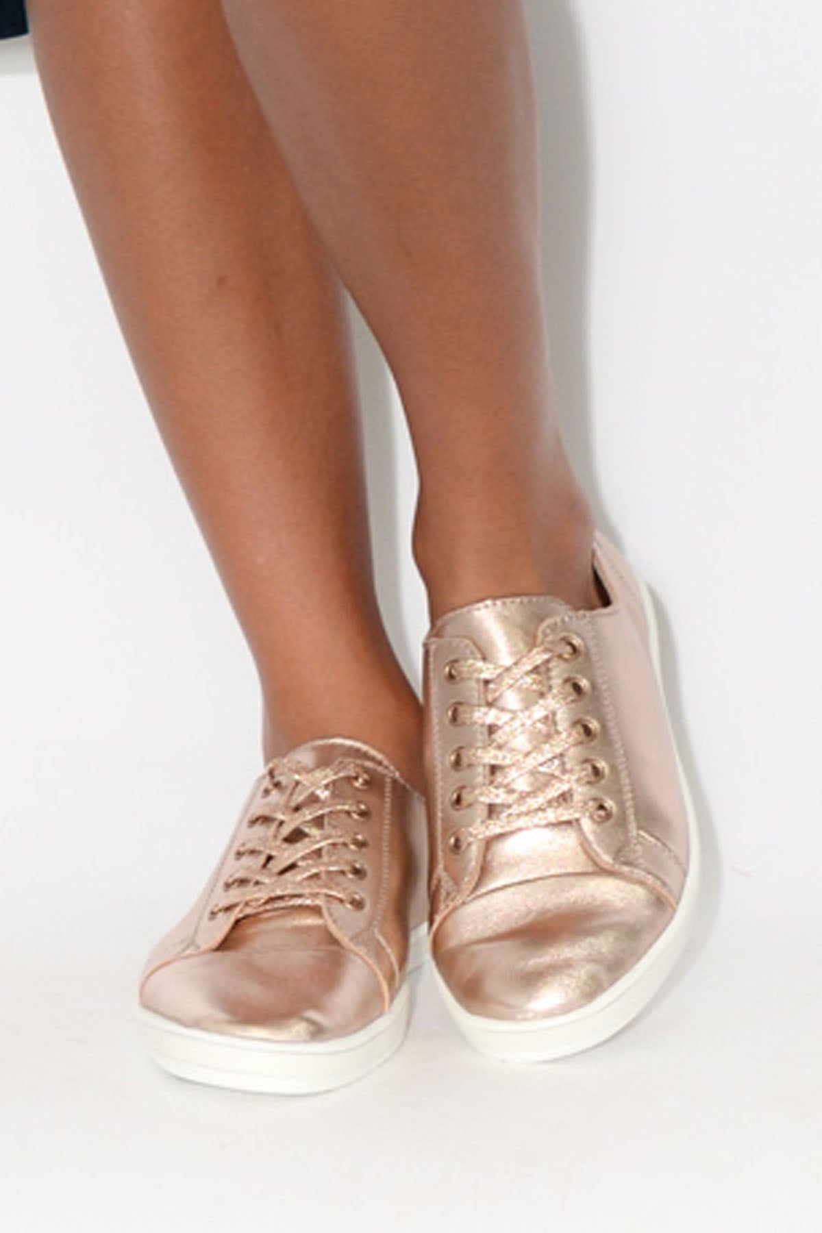 rose gold metallic sneakers