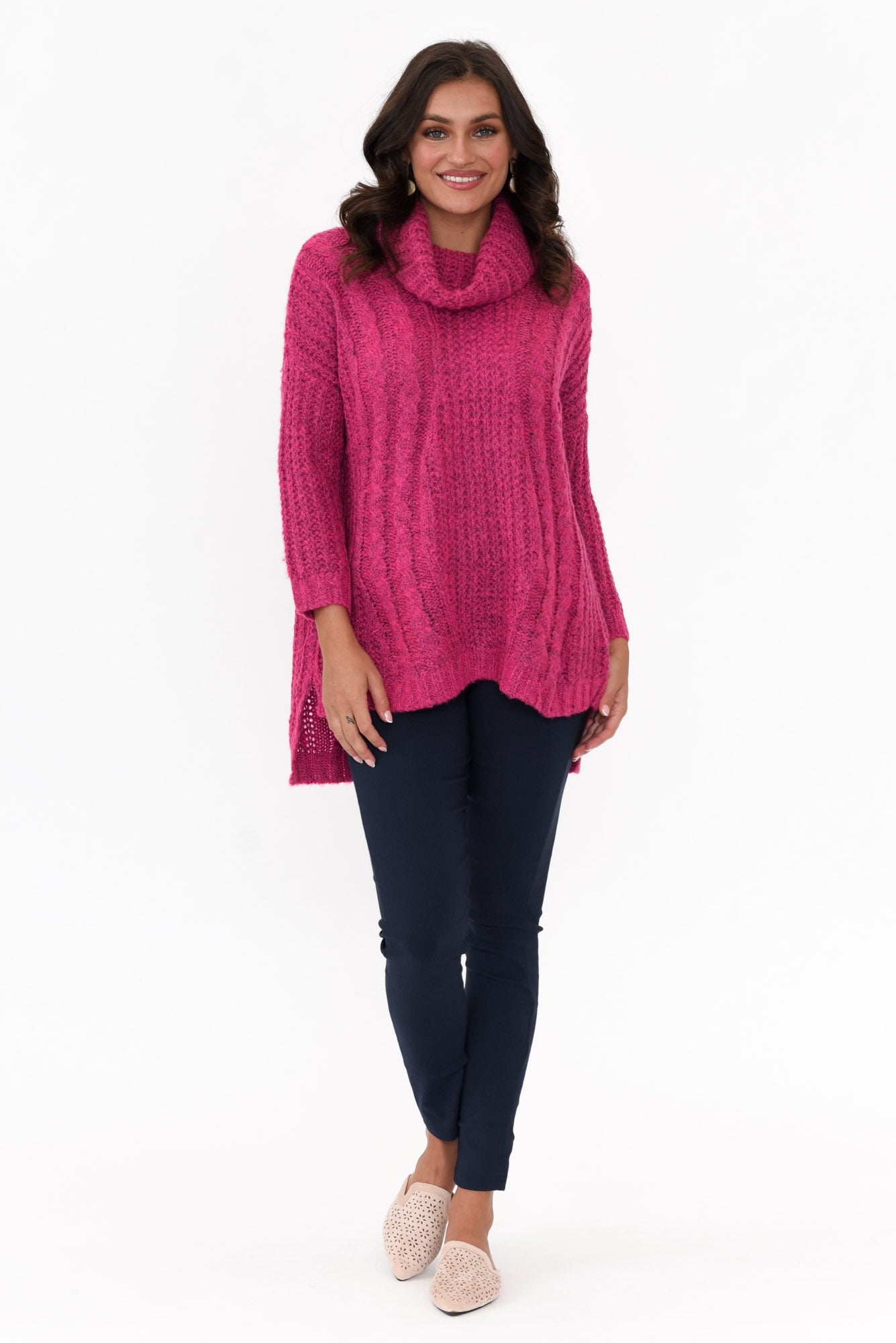 Hamlin Hot Pink Roll Neck Jumper