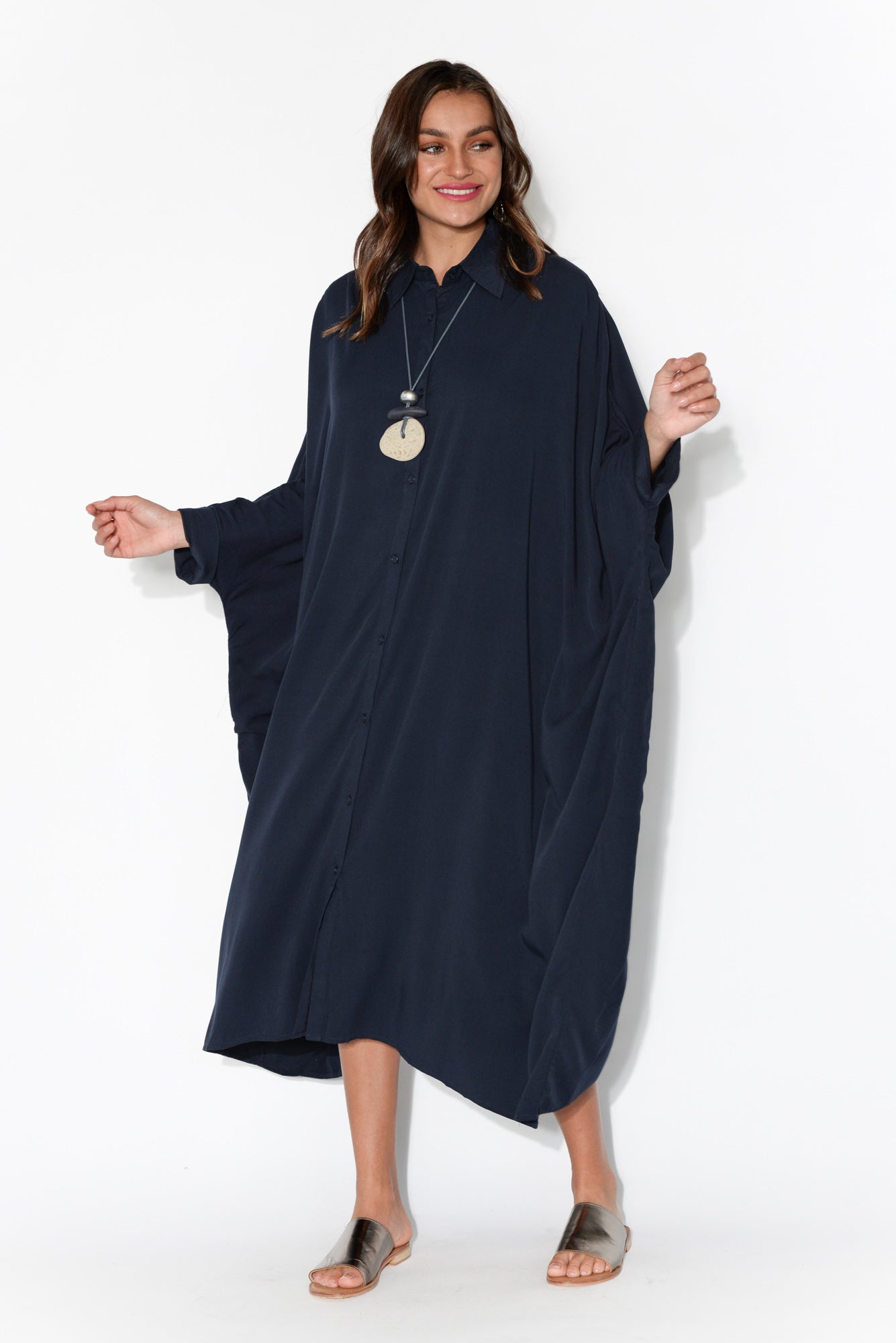 navy long sleeve shirt dress