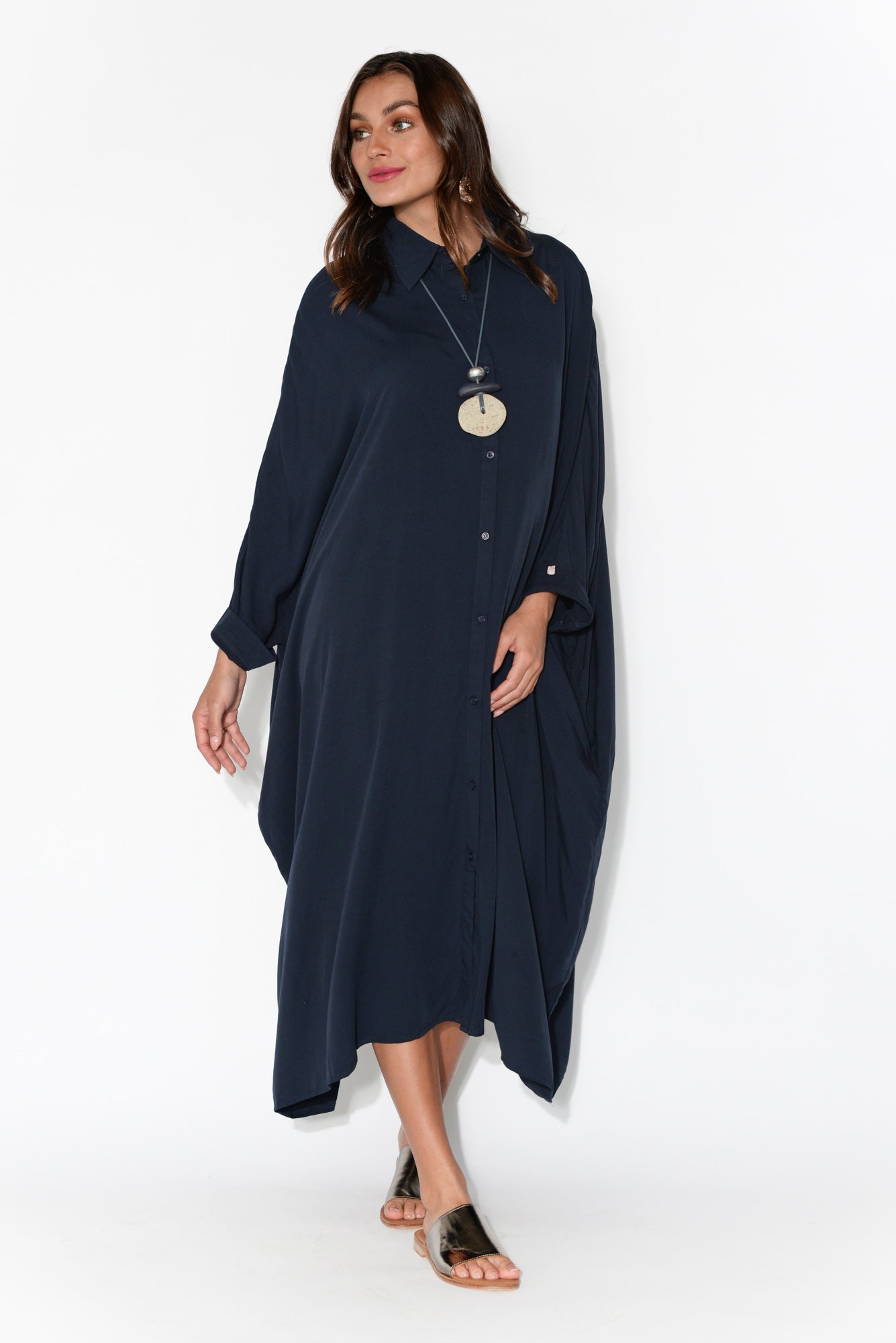 navy long sleeve shirt dress