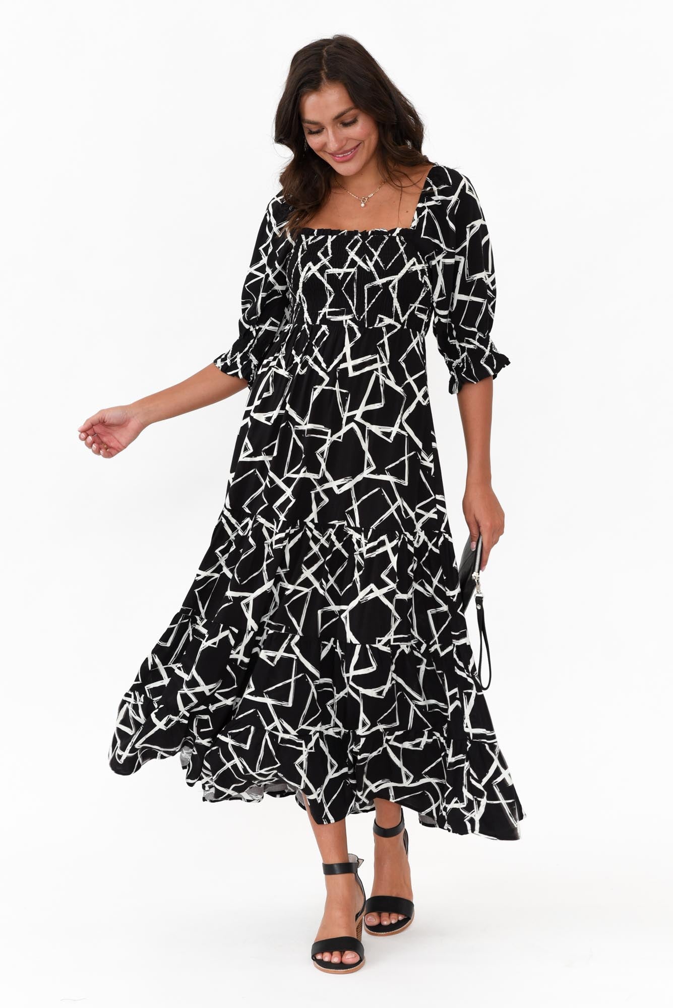 Jonathan Black Geo Shirred Maxi Dress