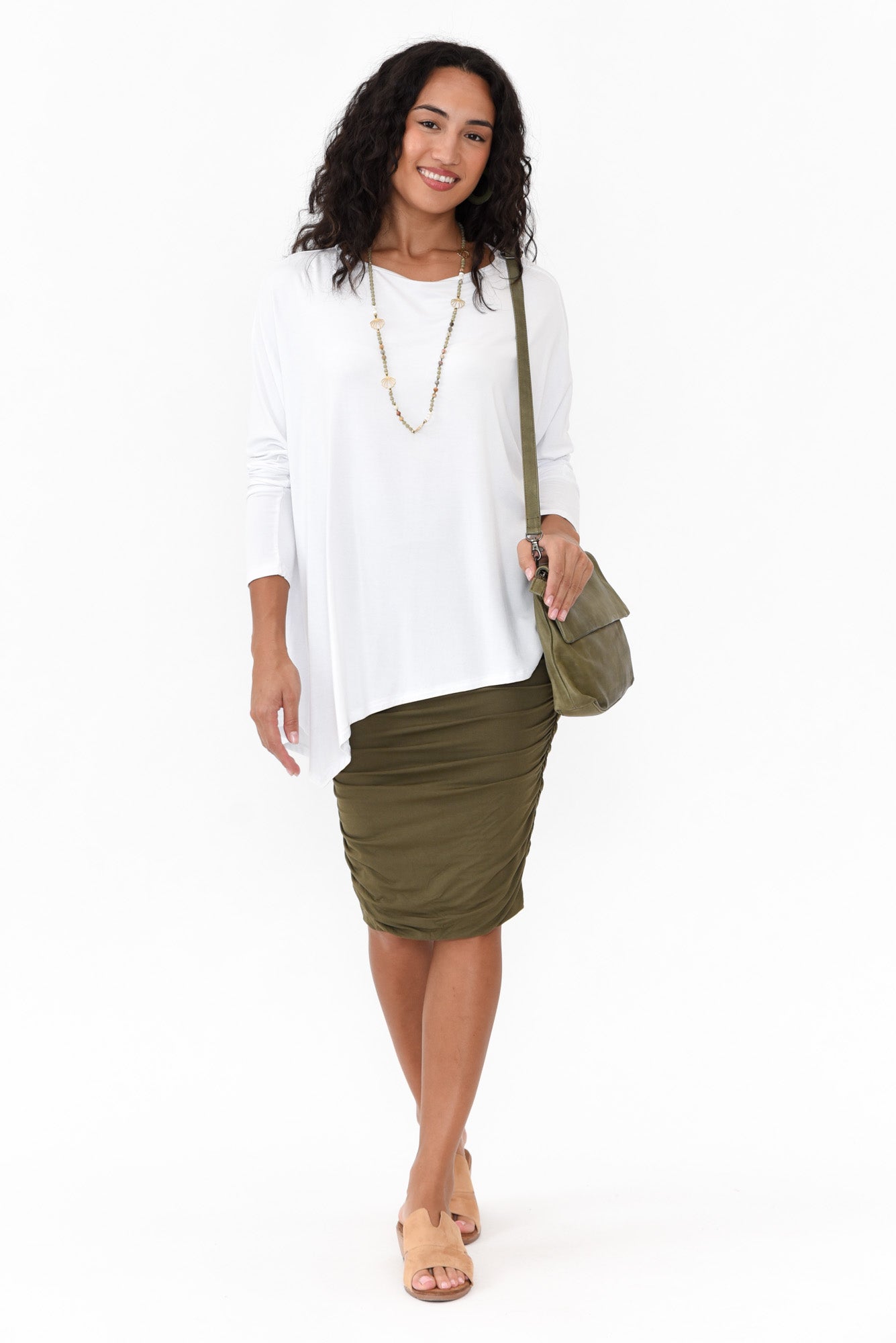 Khaki Bamboo Ruched Skirt