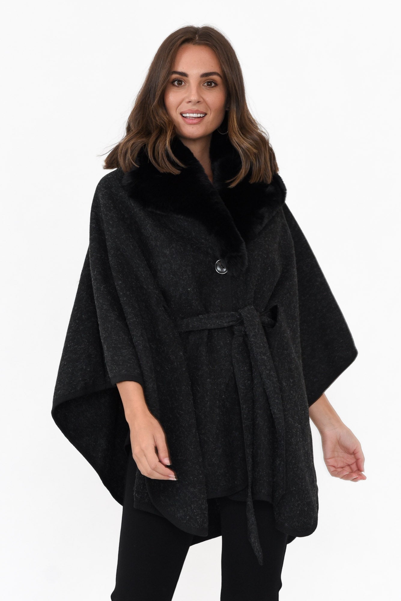 Levi Black Wool Blend Cape - Blue Bungalow