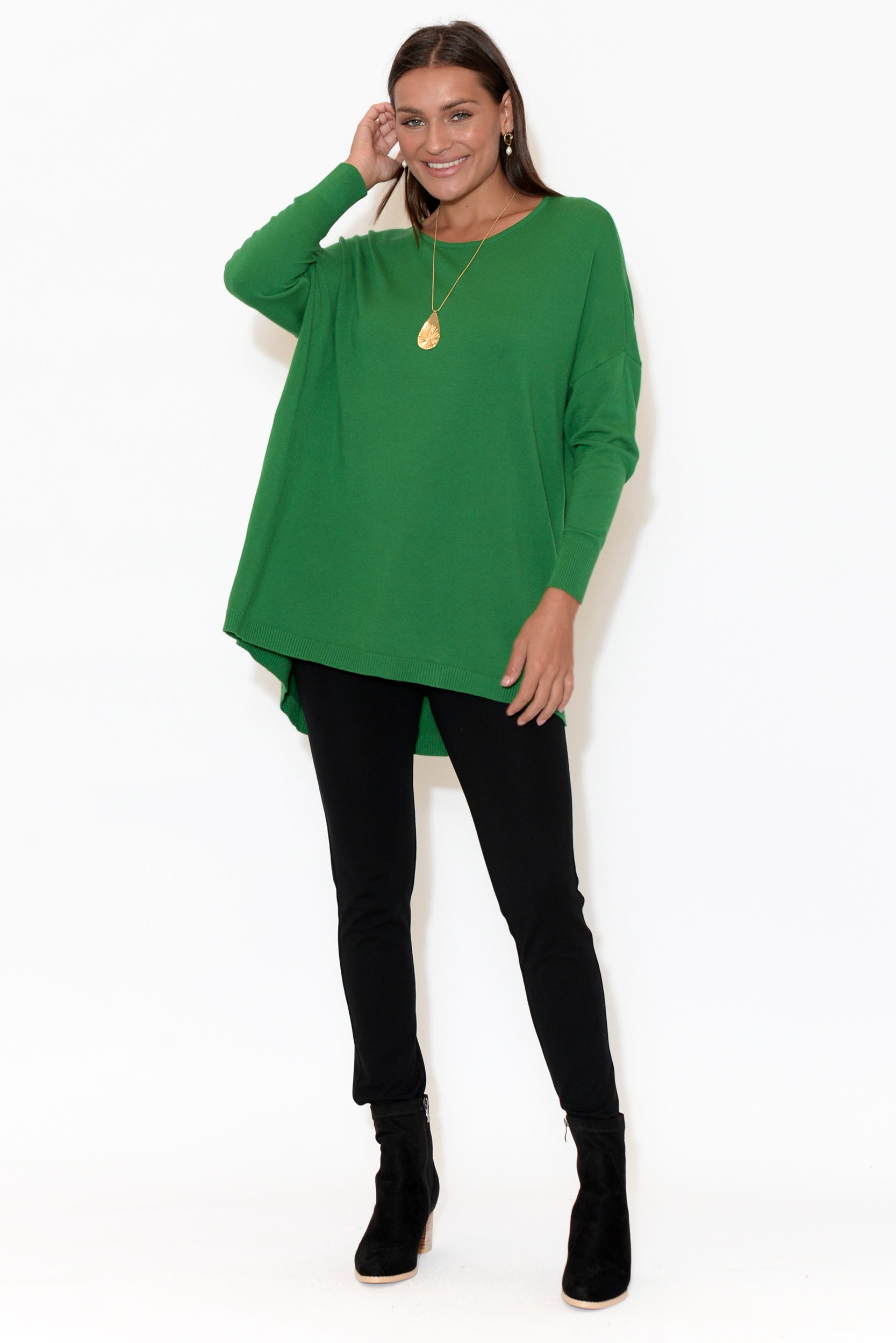 Meryl Green Wool Blend Drape Jumper