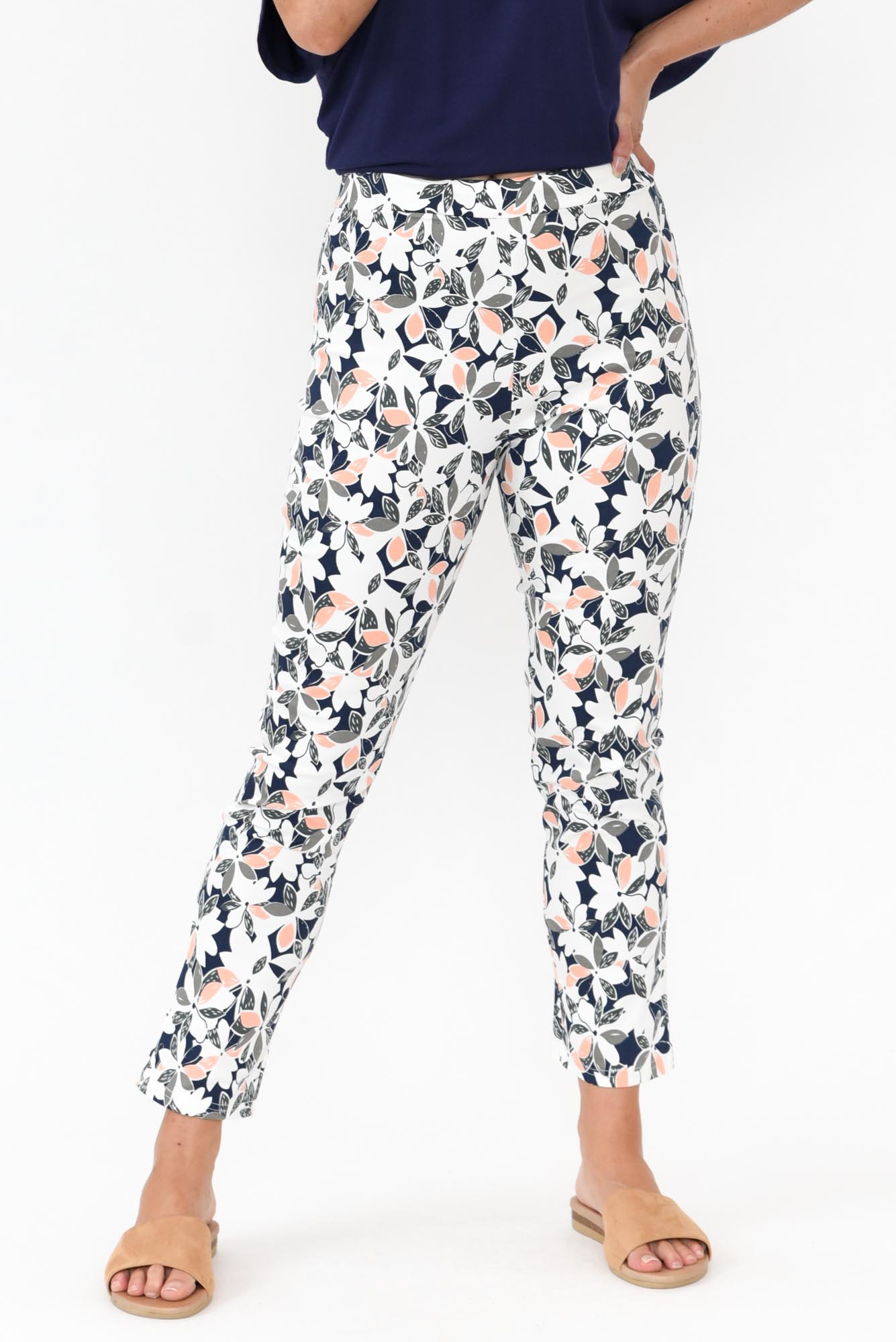 Milo Navy Floral Stretch Pants