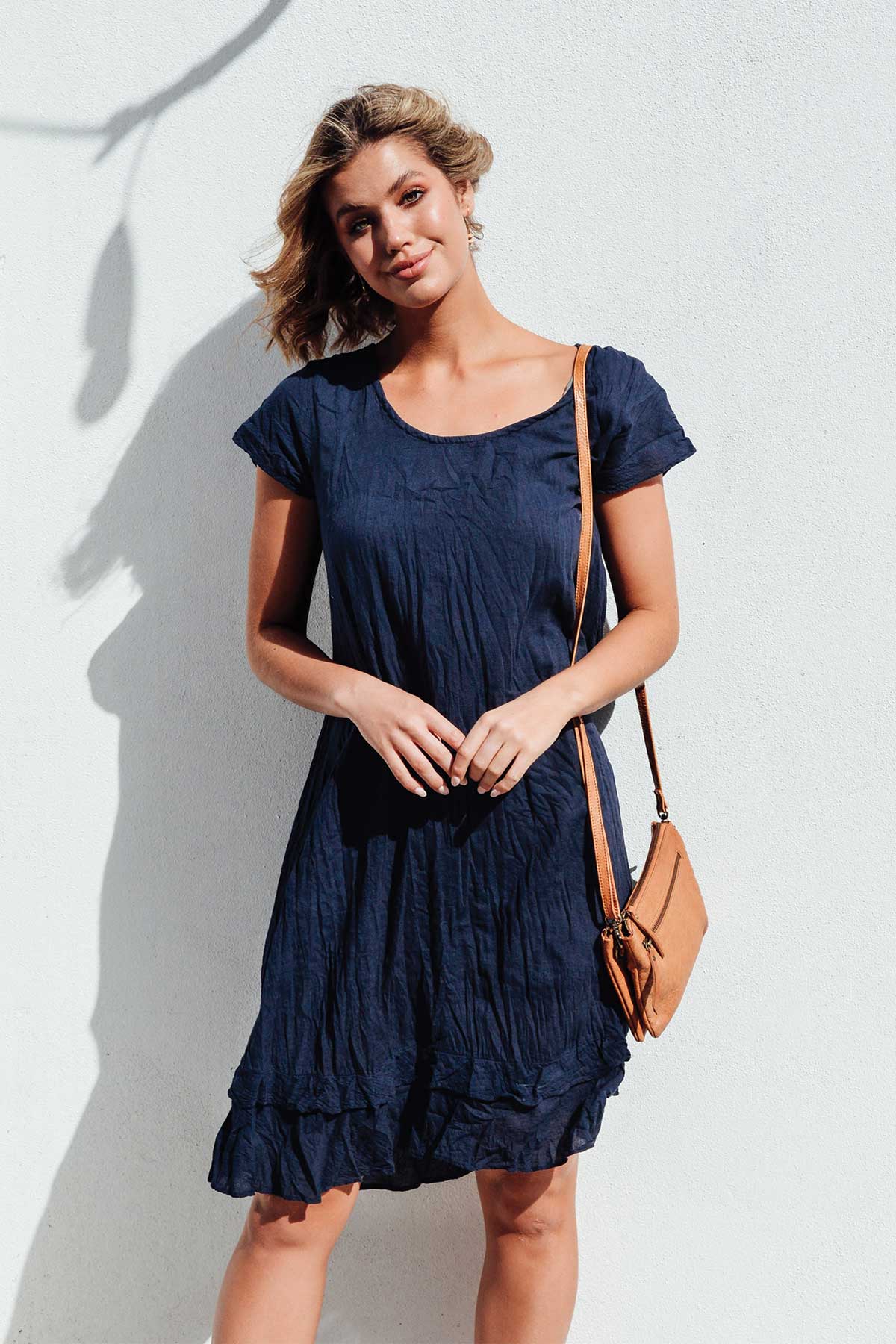 Lauren Navy Crinkle Cotton Dress