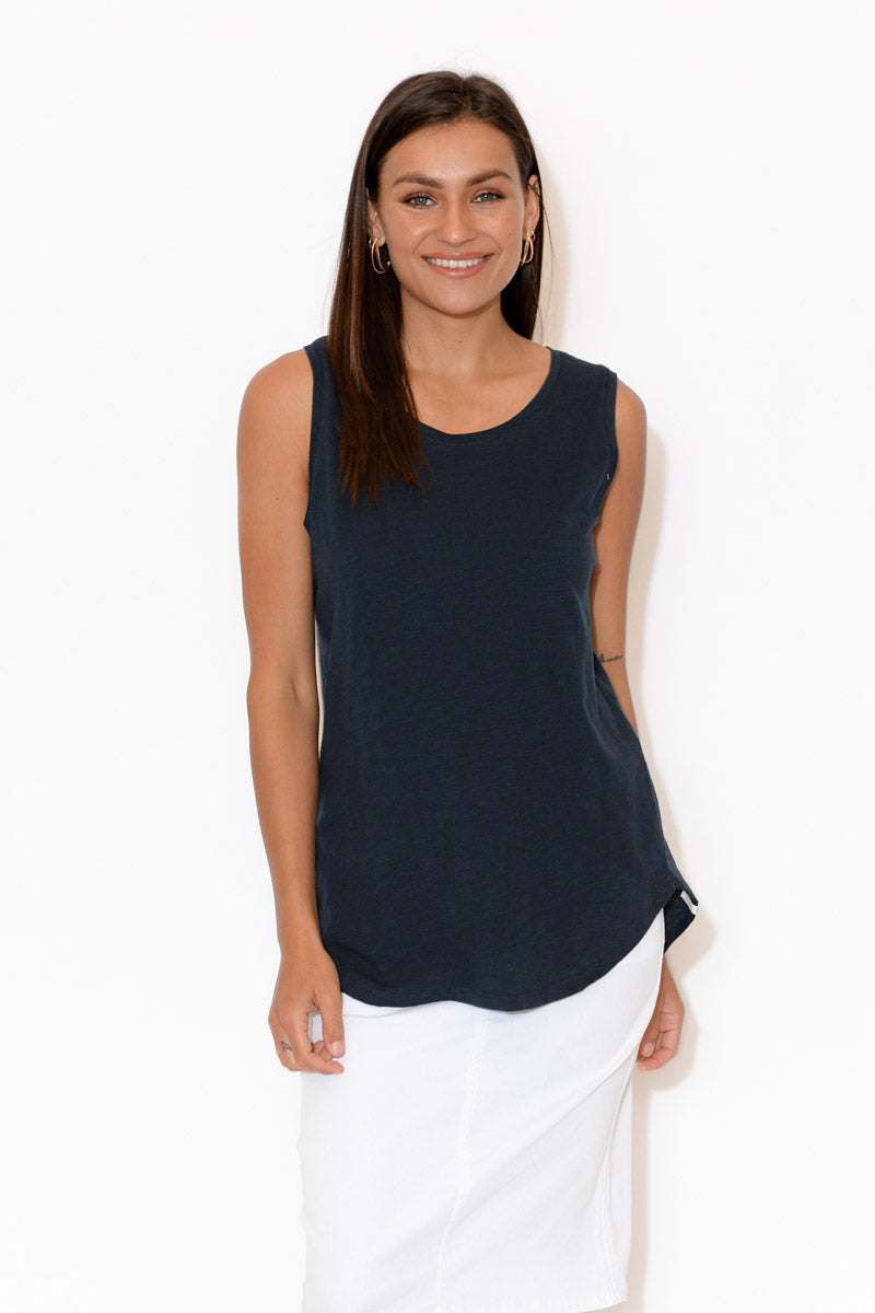 Navy Cotton Scoop Tank