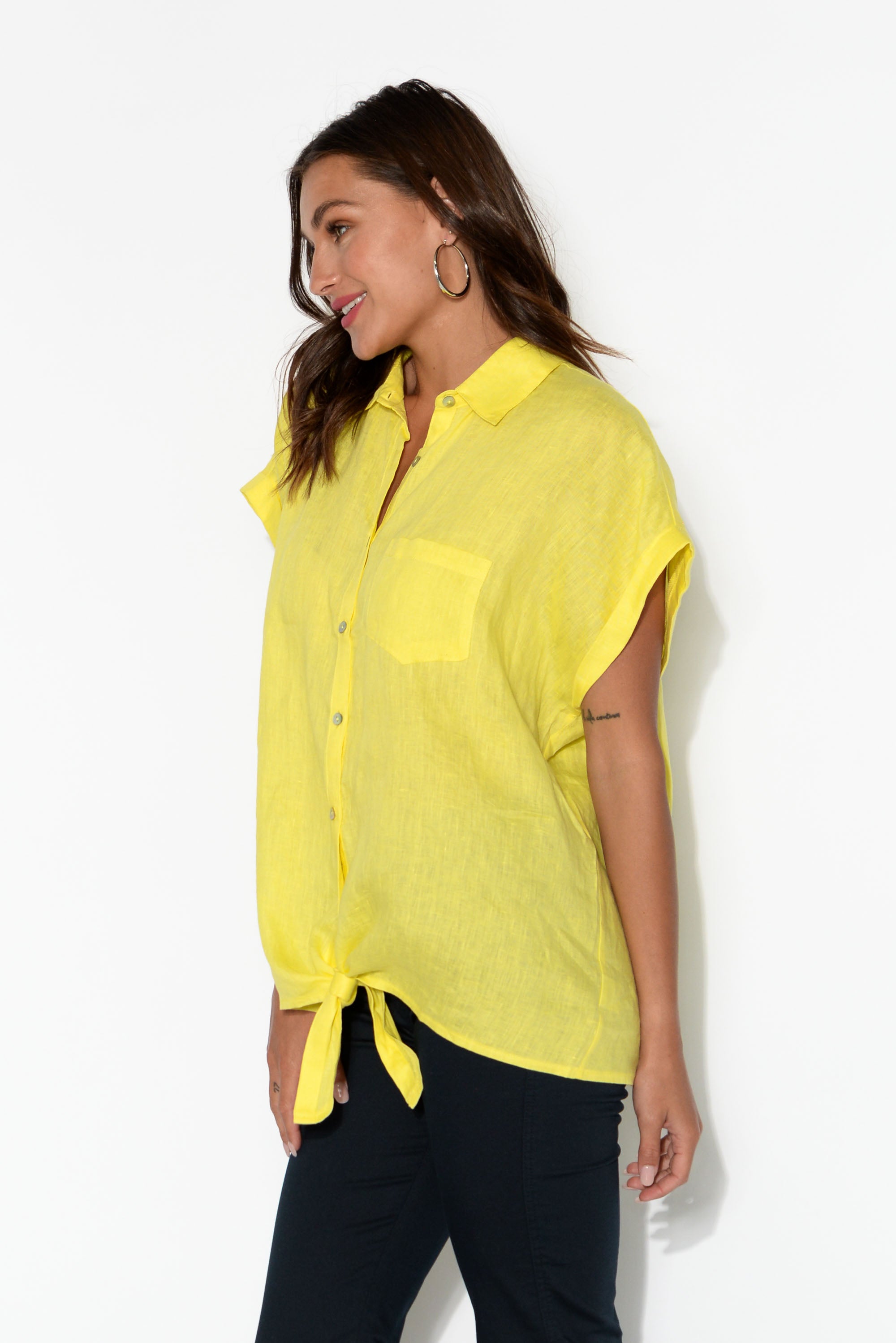 yellow tie front top