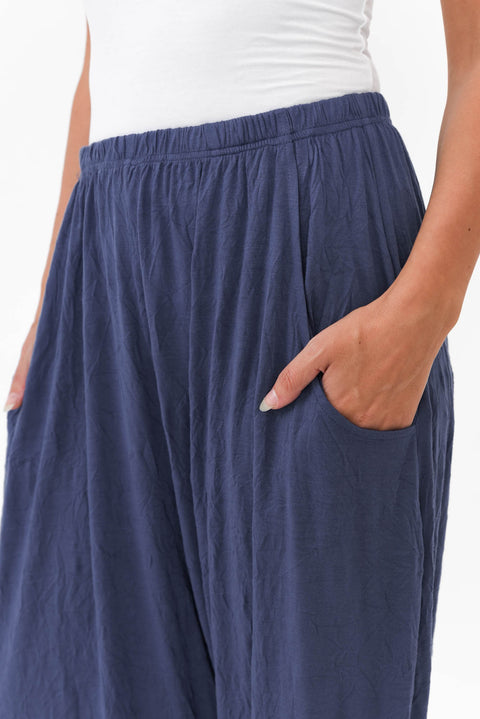 Gabby Navy Cotton Wide Leg Pants - Blue Bungalow