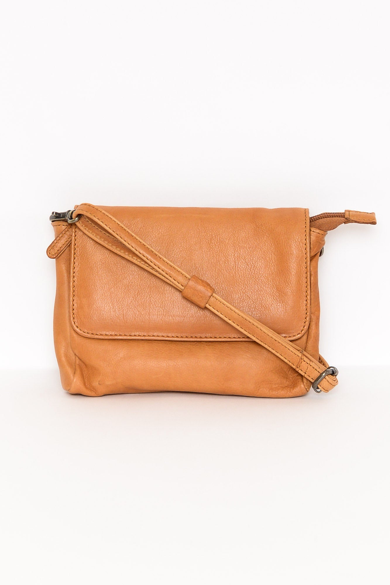 Sara Tan Leather Crossbody Bag