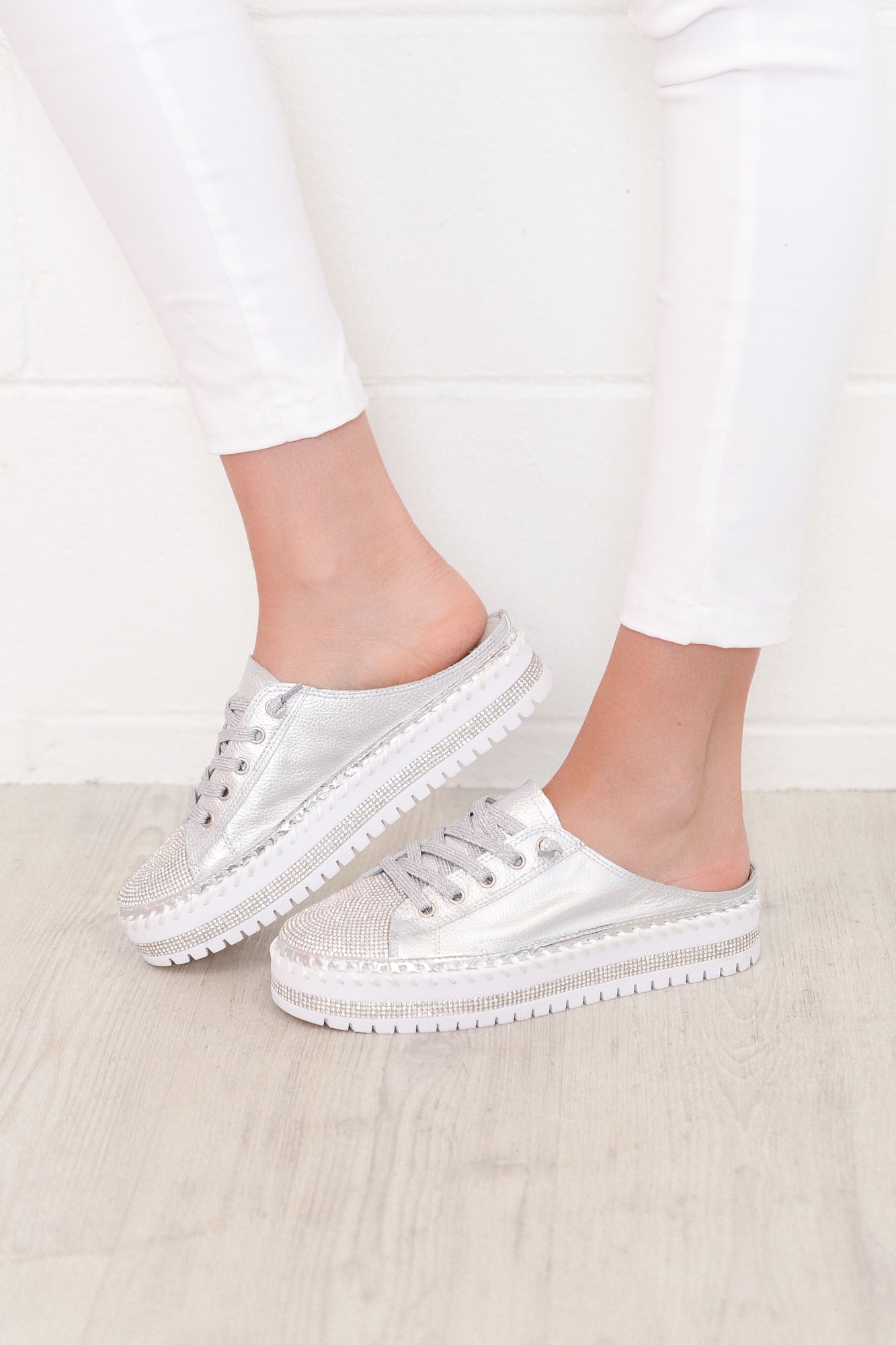 Sarah Silver Leather Mule Sneaker