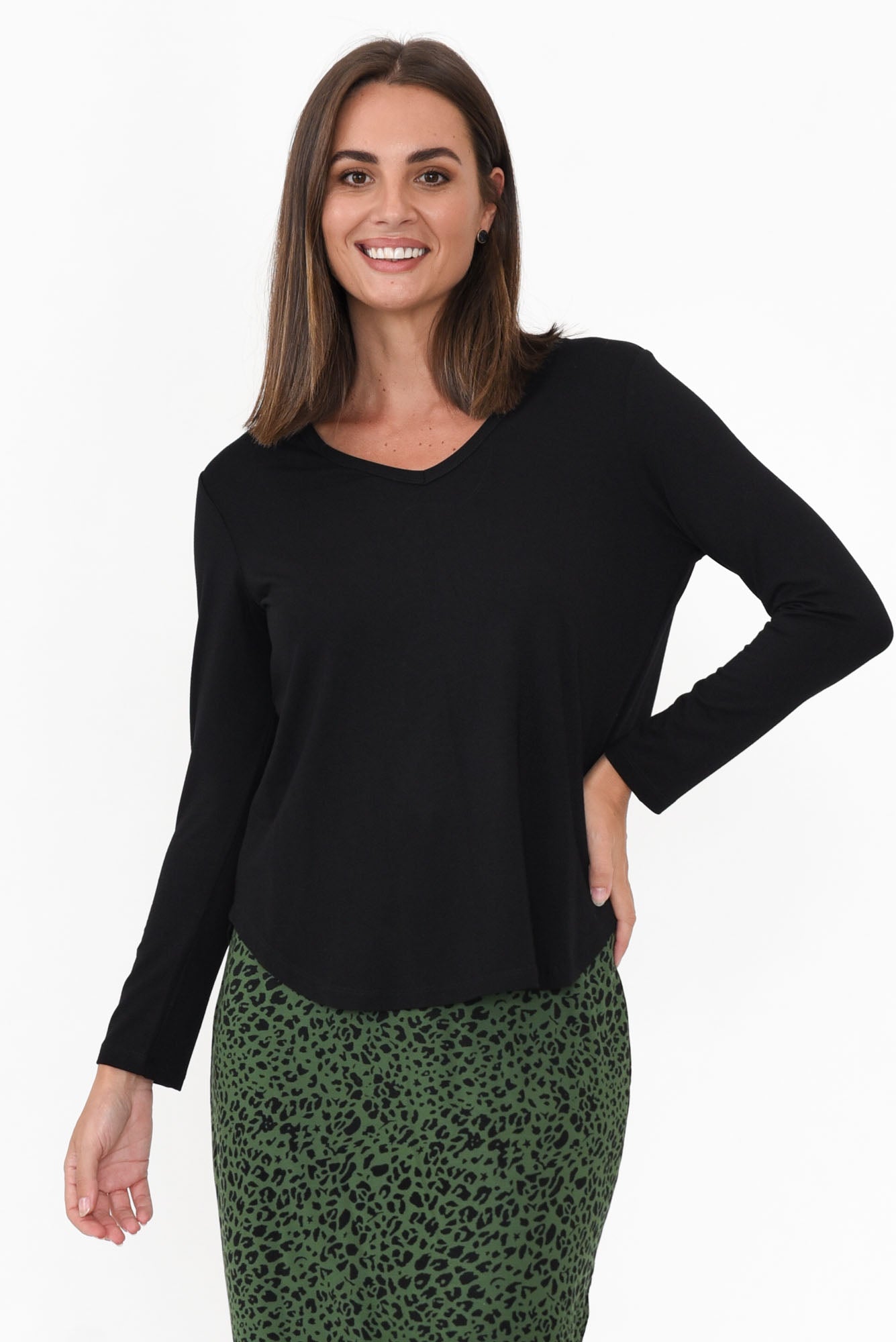 Sia Black Bamboo V Neck Top