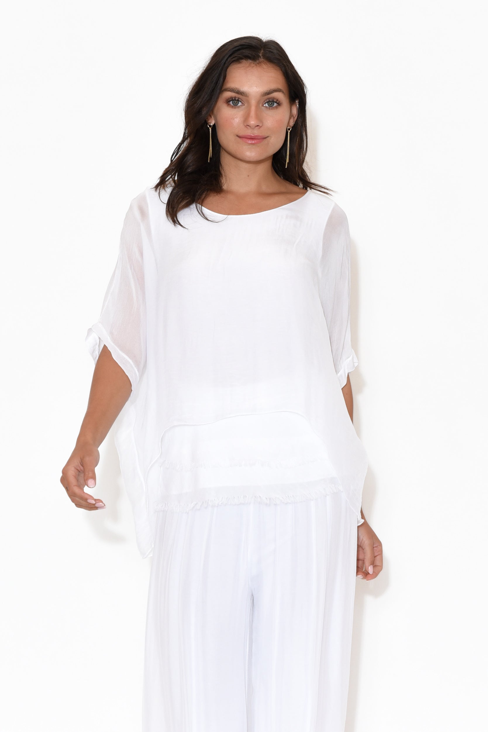 Talia White Silk Layer Top