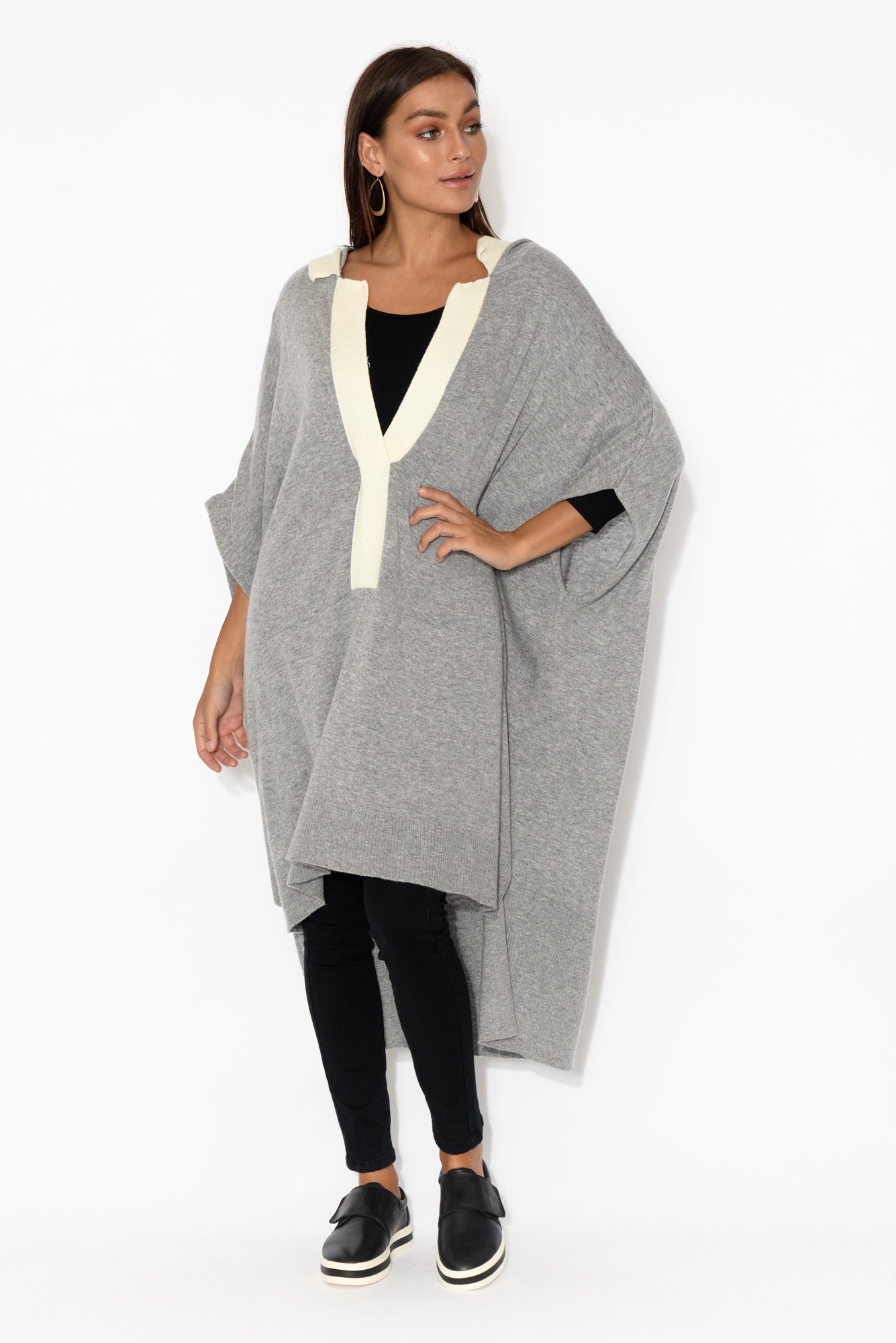 grey hooded poncho