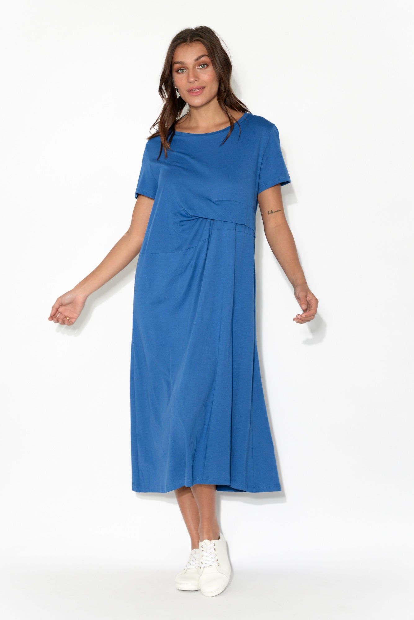 blue cotton midi dress