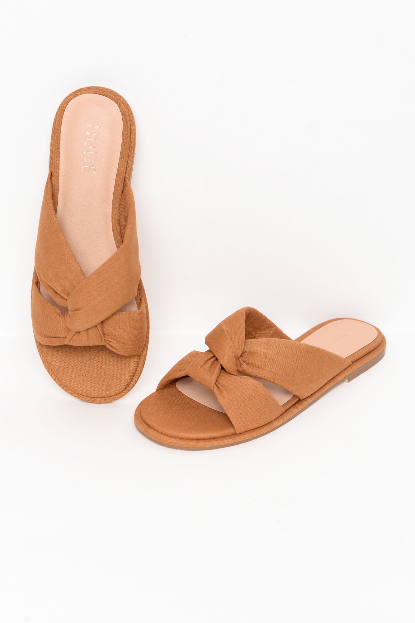 Victoria Tan Linen Crossover Slide