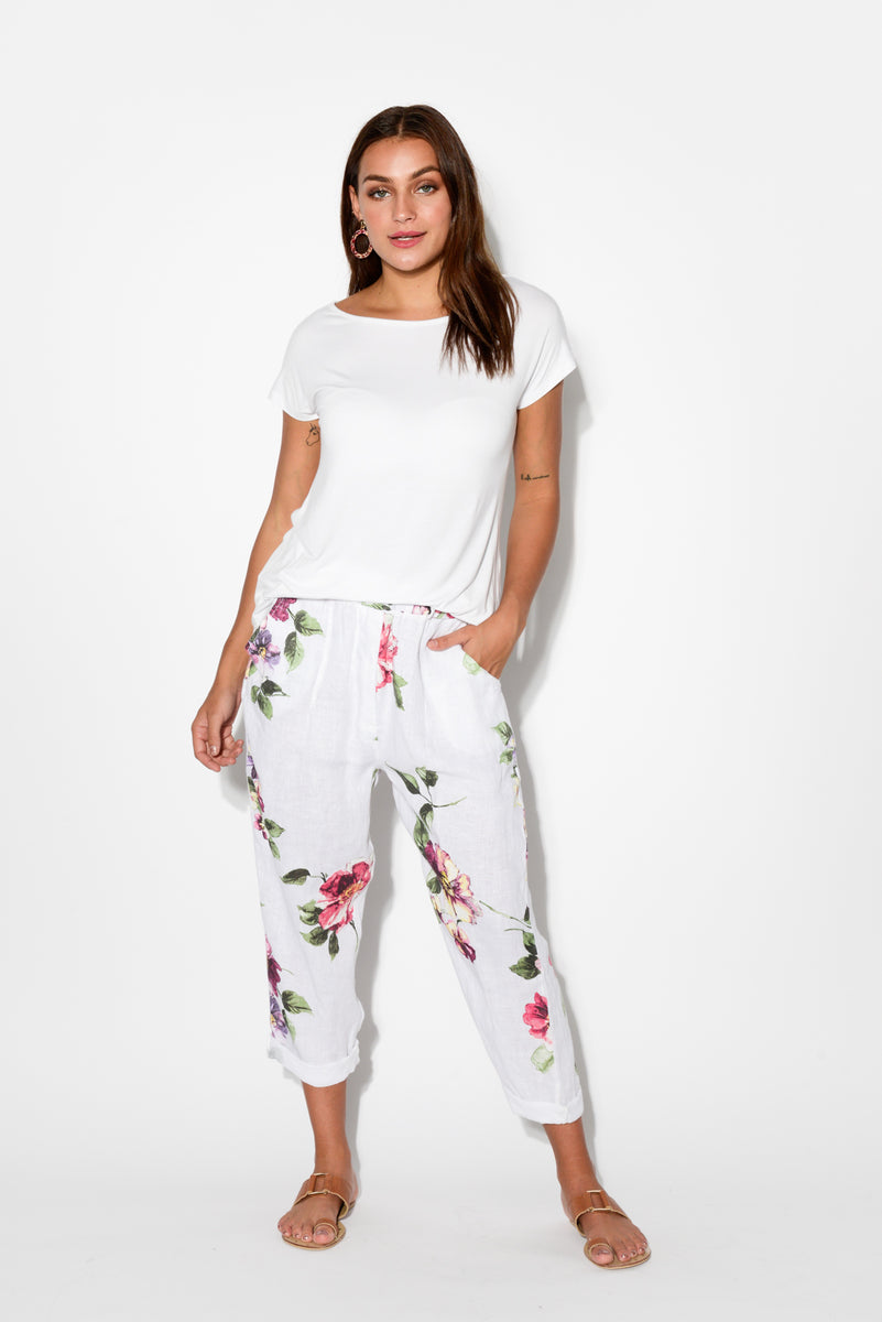 White floral pants