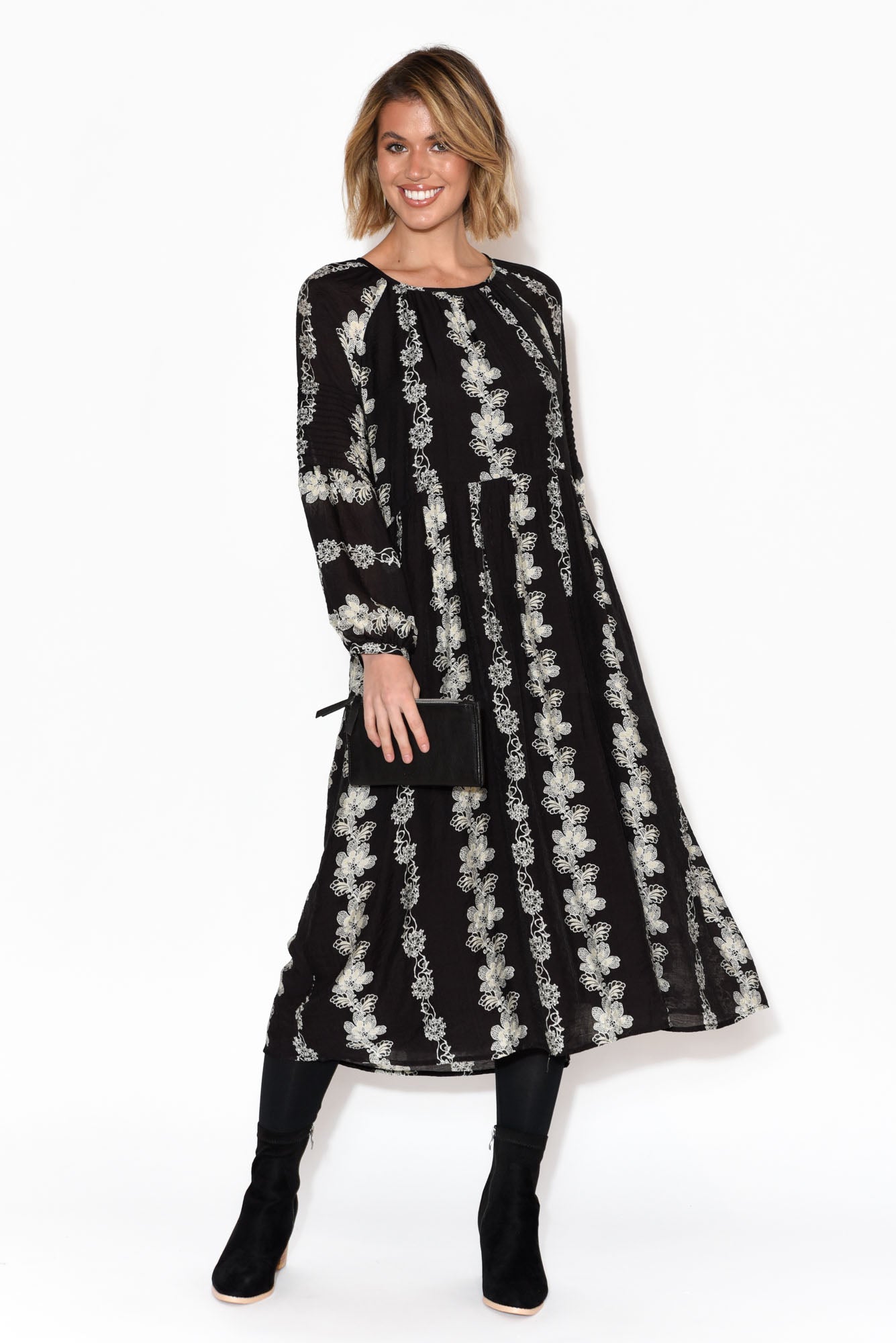 Winnie Black Floral Long Sleeve Dress