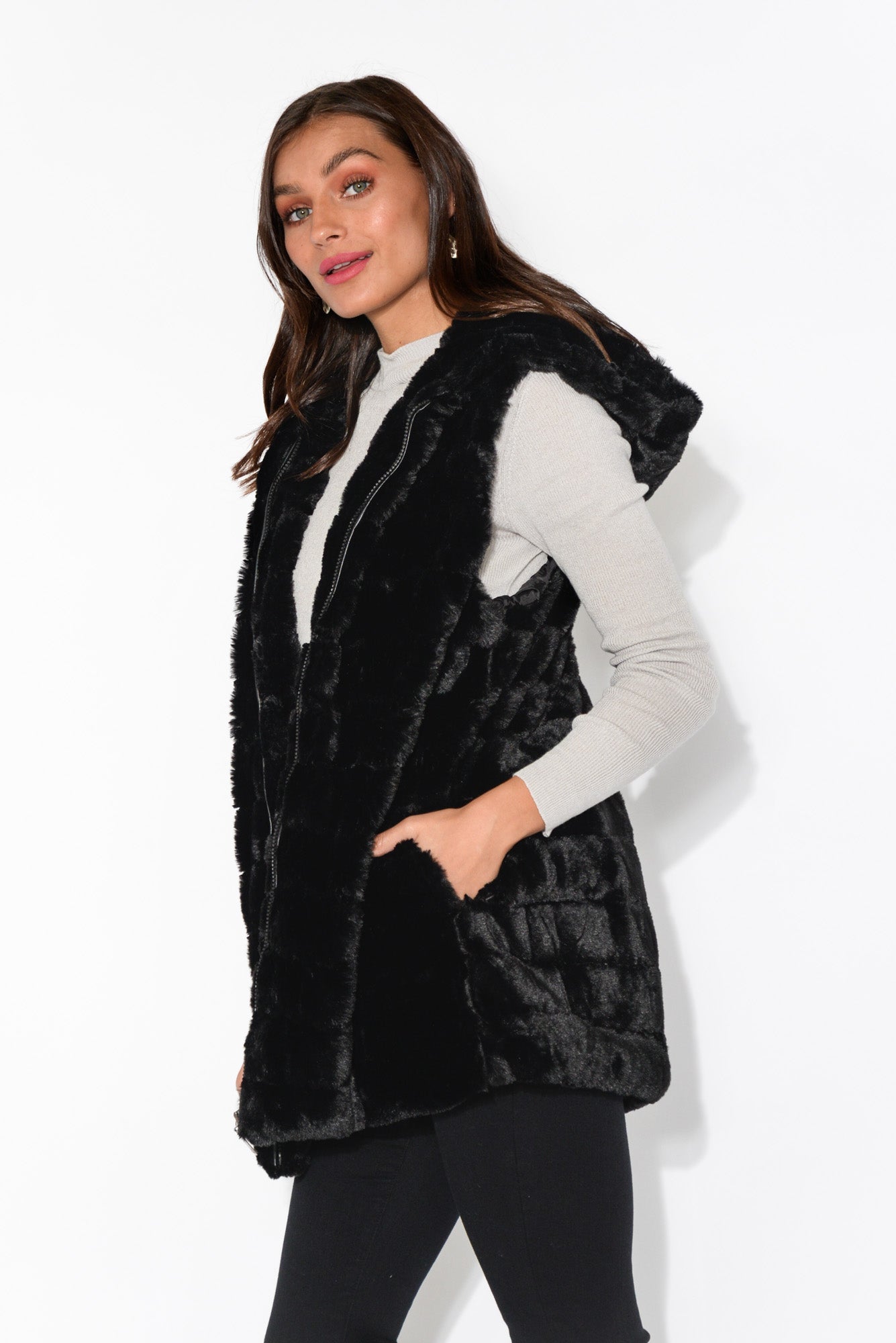 black fur vest