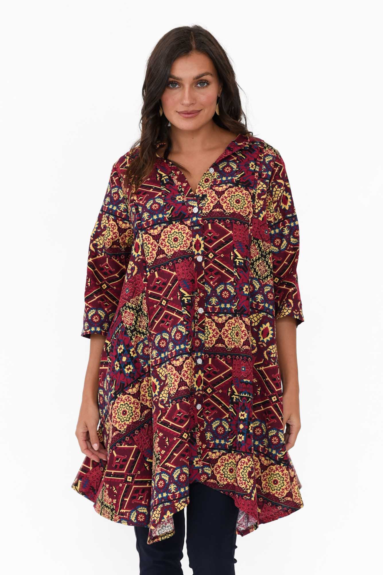 Zora Pink Diamond Cotton Linen Tunic