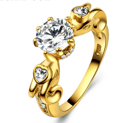 Gold-plated love curve ring female fashion zircon jewelry