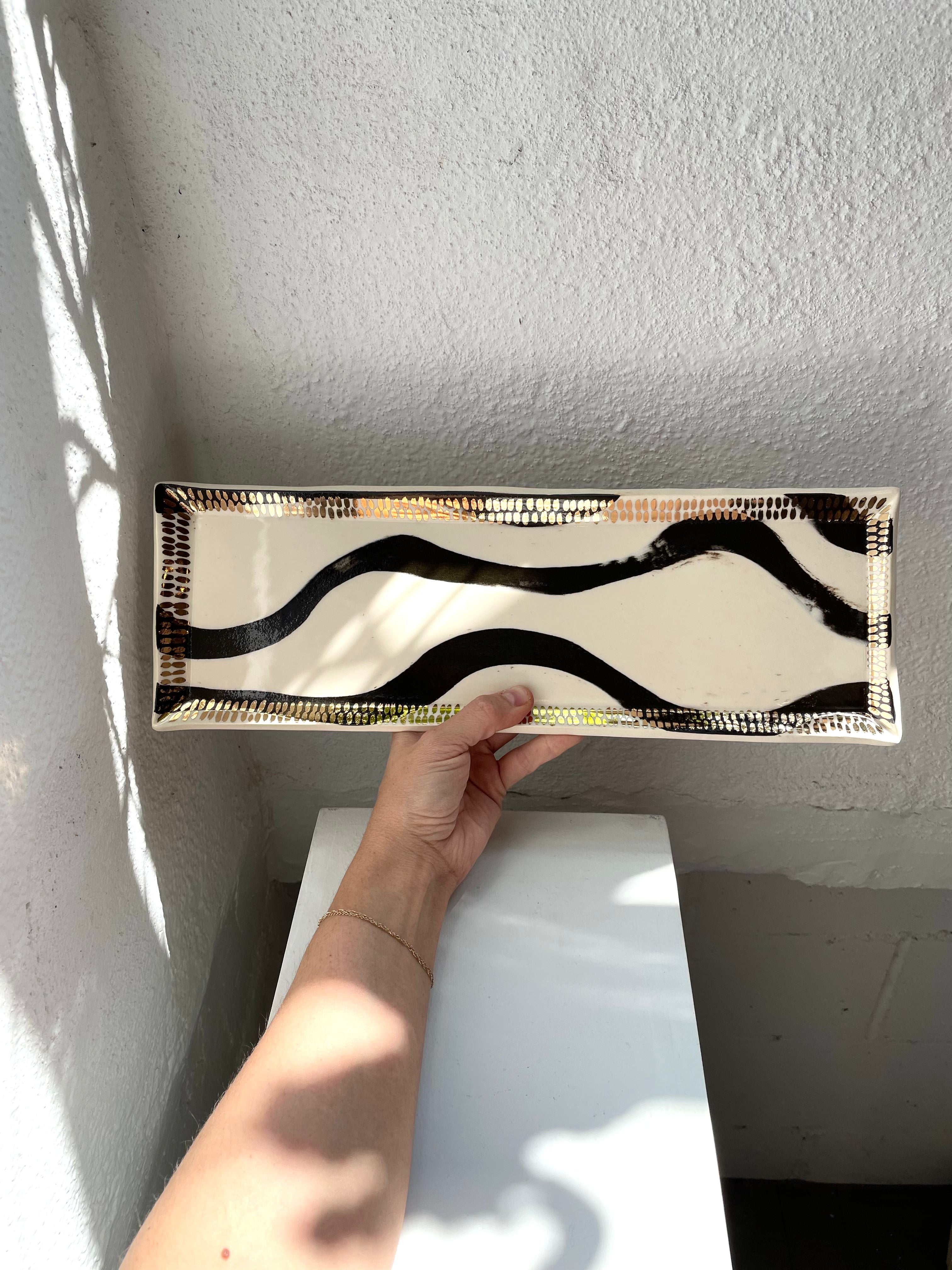 Black Squiggle Ceramic Tray - Extra Long