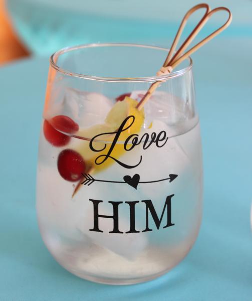 Love Him Love Her Stemless Wine Glass Set Bar Supplies