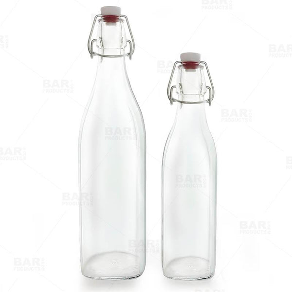 Swing Top Glass Bottle - Clear Round - 1 Liter or 17 ounce – Bar Supplies