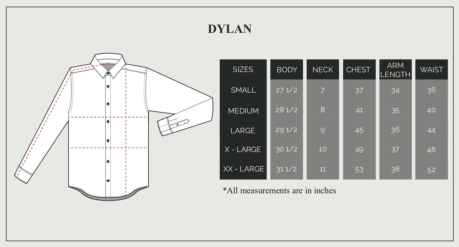 Short Sleeve Dylan Size Guide