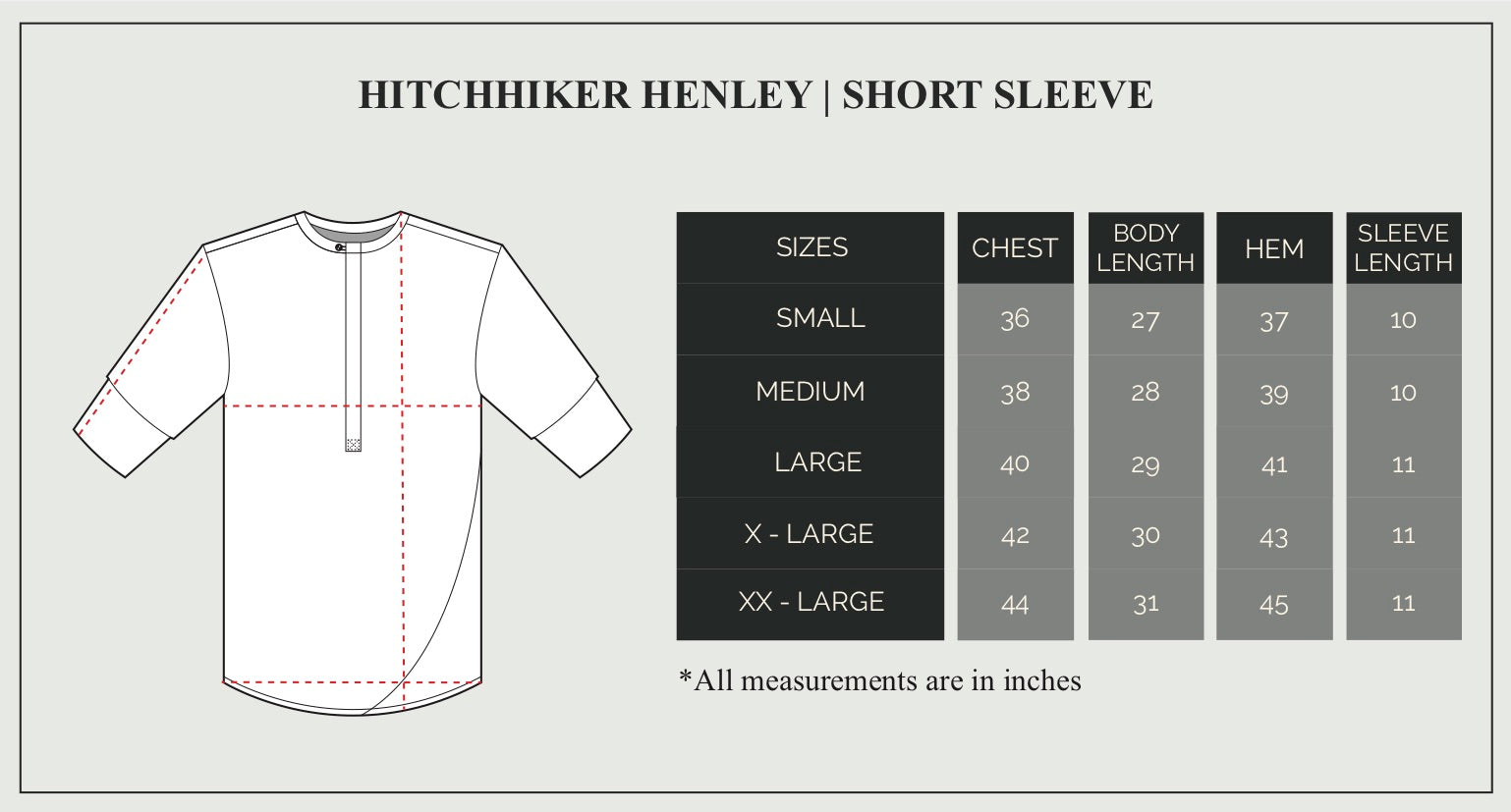 Short Sleeve Henley Size Guide