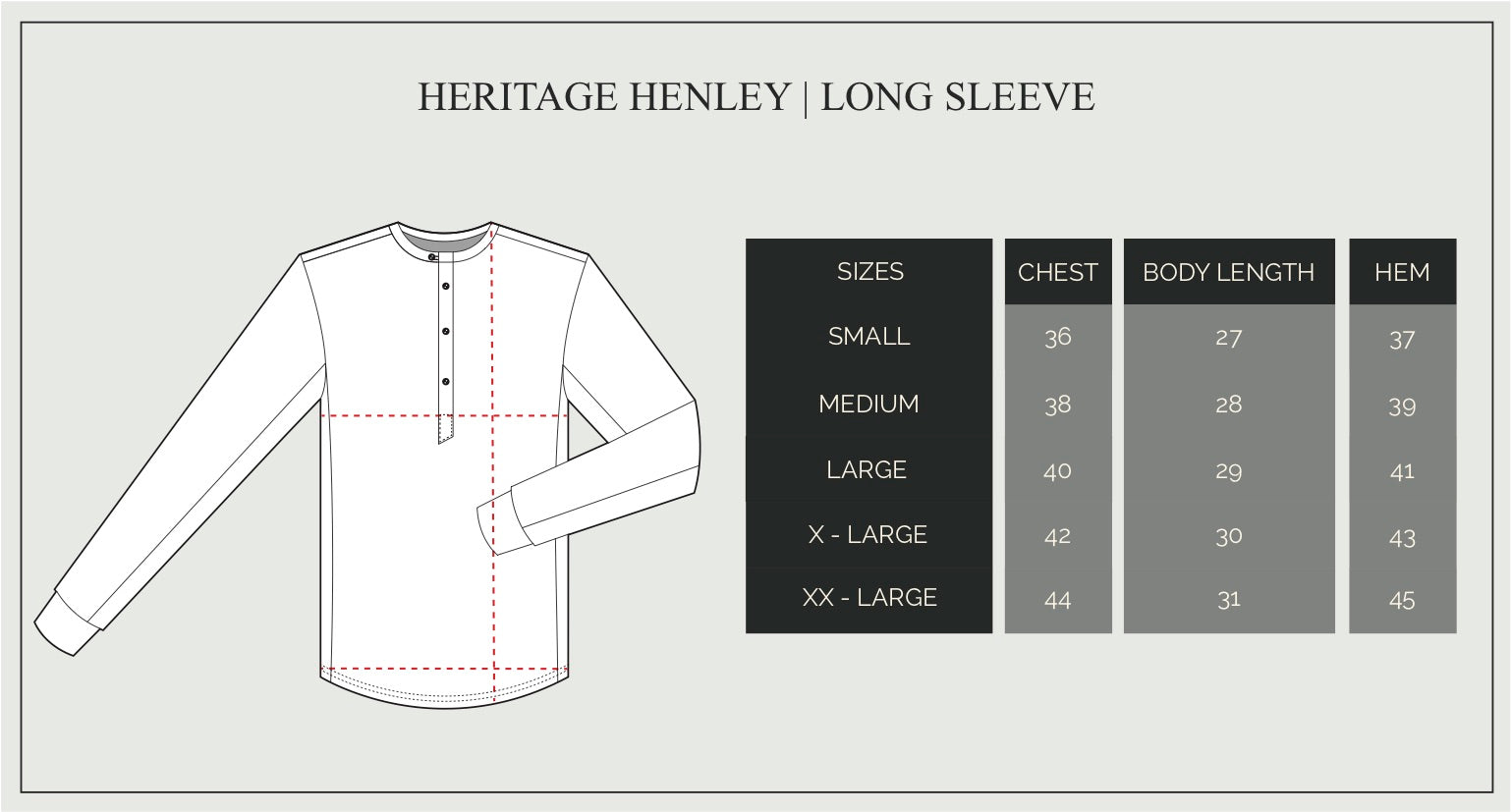 Heritage Henley Size Guide