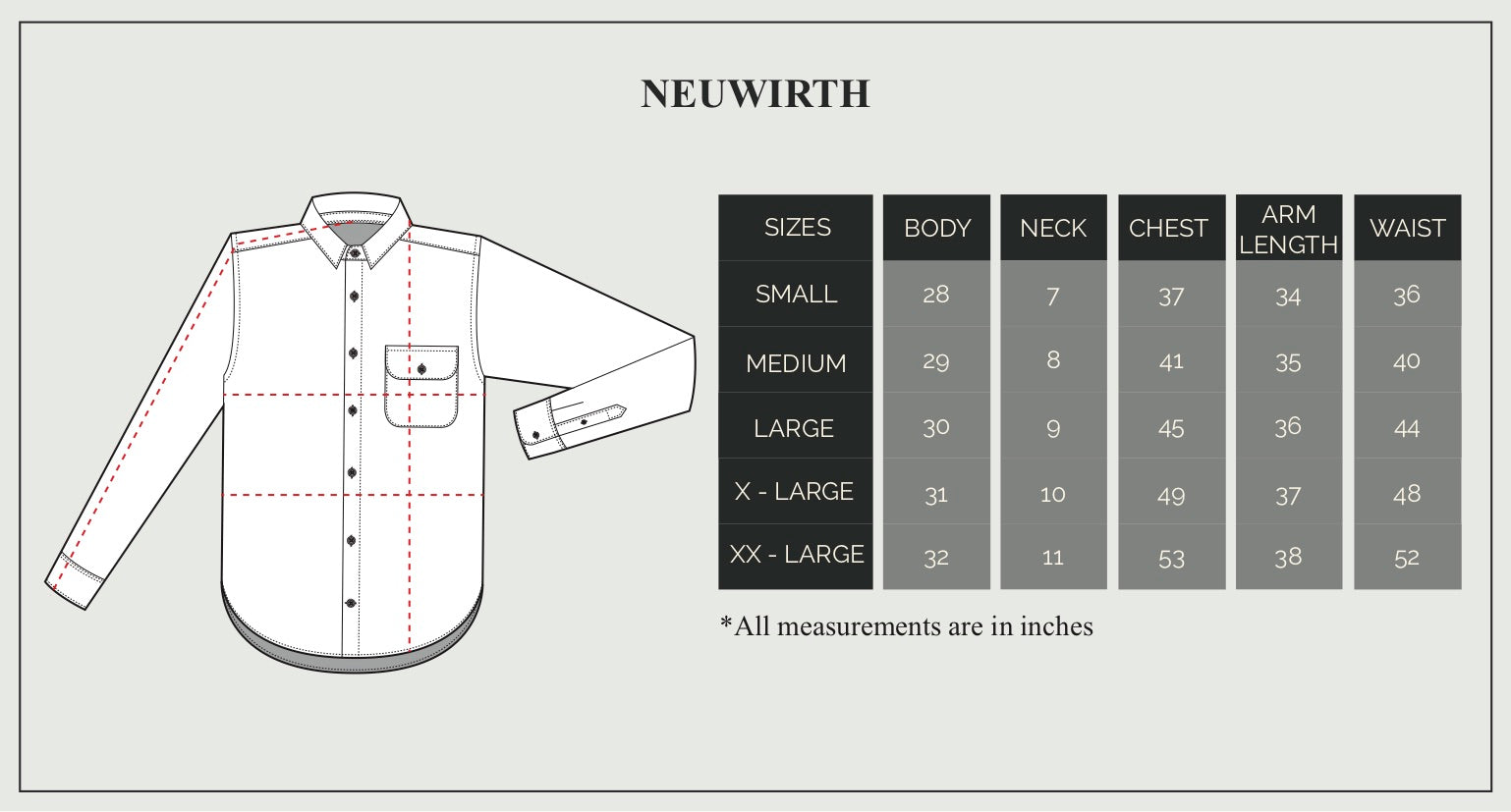 Neuwirth Shirt Size Guide
