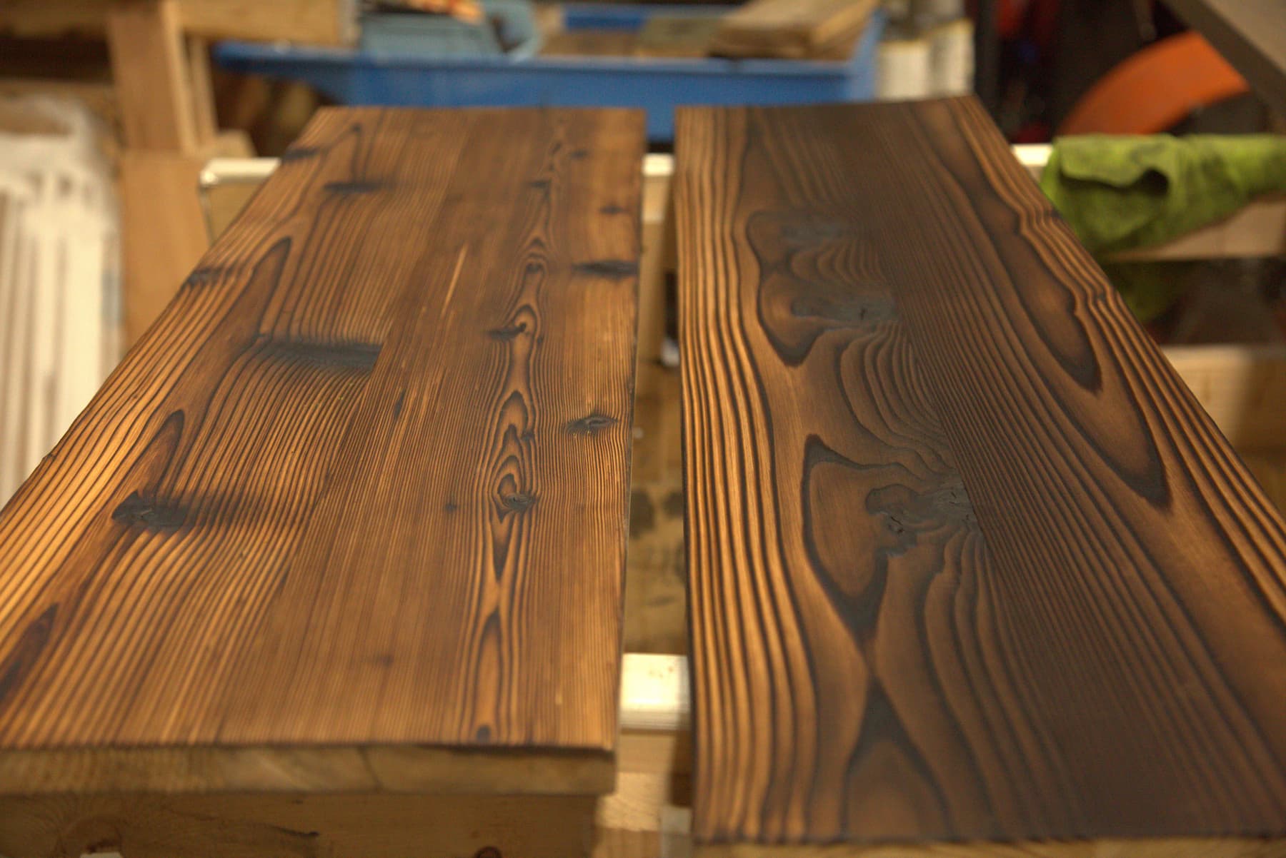 closeup of finished Shou Sugi Ban Planks