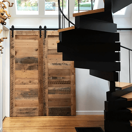 Double reclaimed wood barn doors