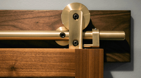 Swiss Rod Brass Sliding Barn Door Hardware Kit close up