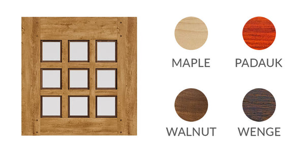 door panel showing four optional contrasting wood species