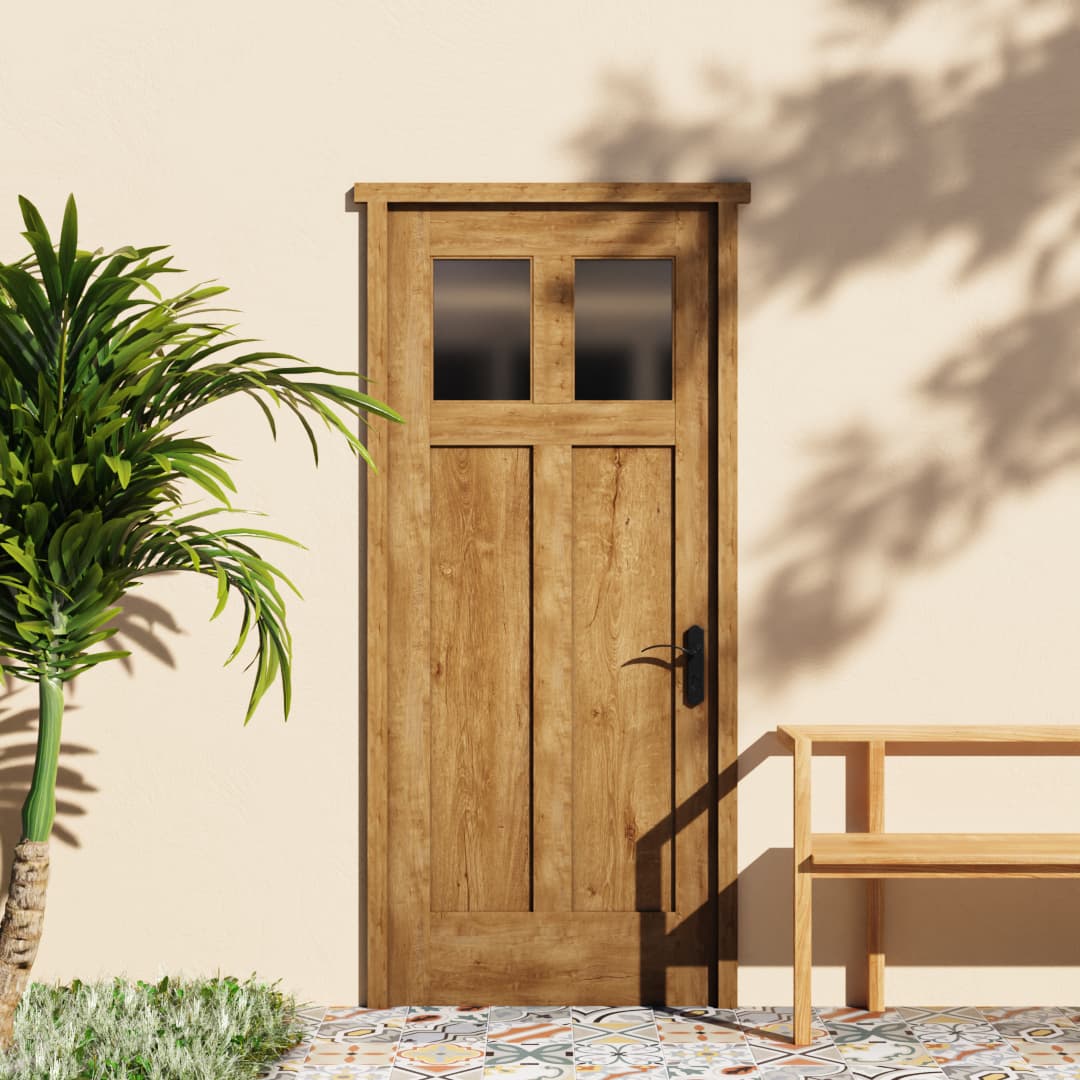 White Oak Craftsman Cross Window Front Door With Glass