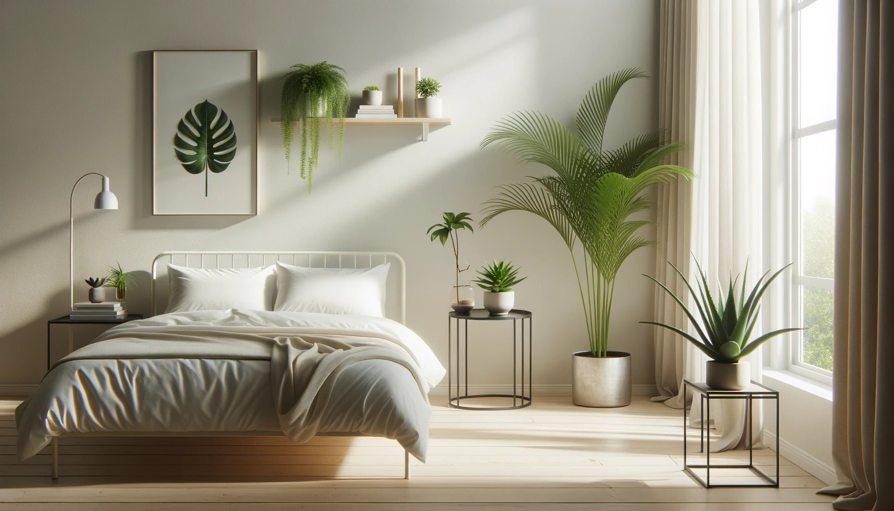 minimalist bedroom with house plants