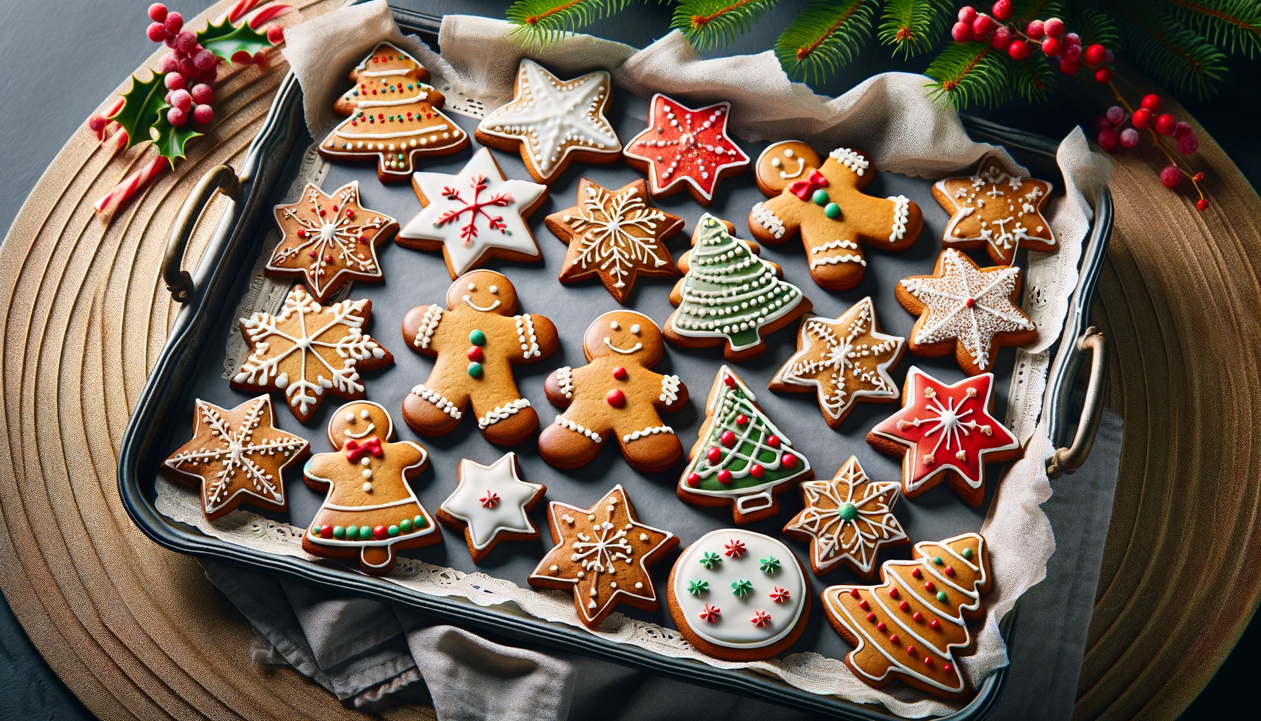 tray of decorated gingerbread cookies