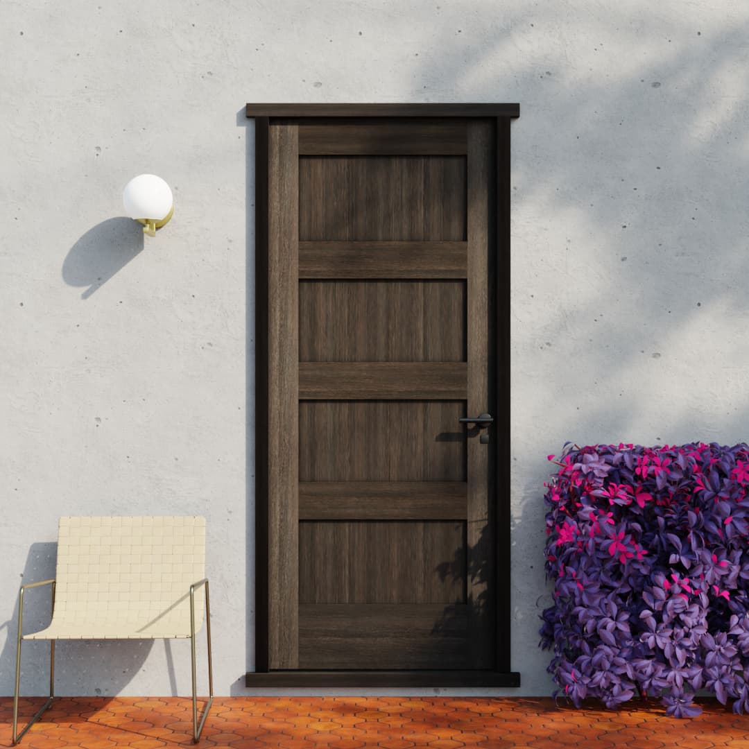 Four Panel Horizontal Wood Exterior Entry Door in Wenge Wood