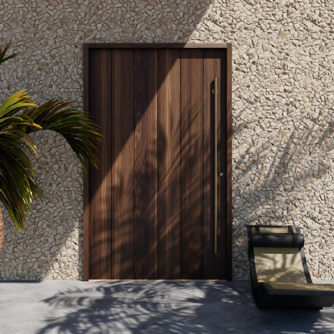 Walnut Pivot Door on modern home