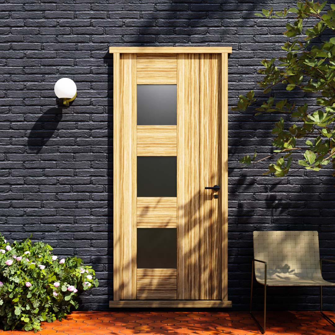 Mid Century Modern Tri Window Solid Core Exterior Front Door