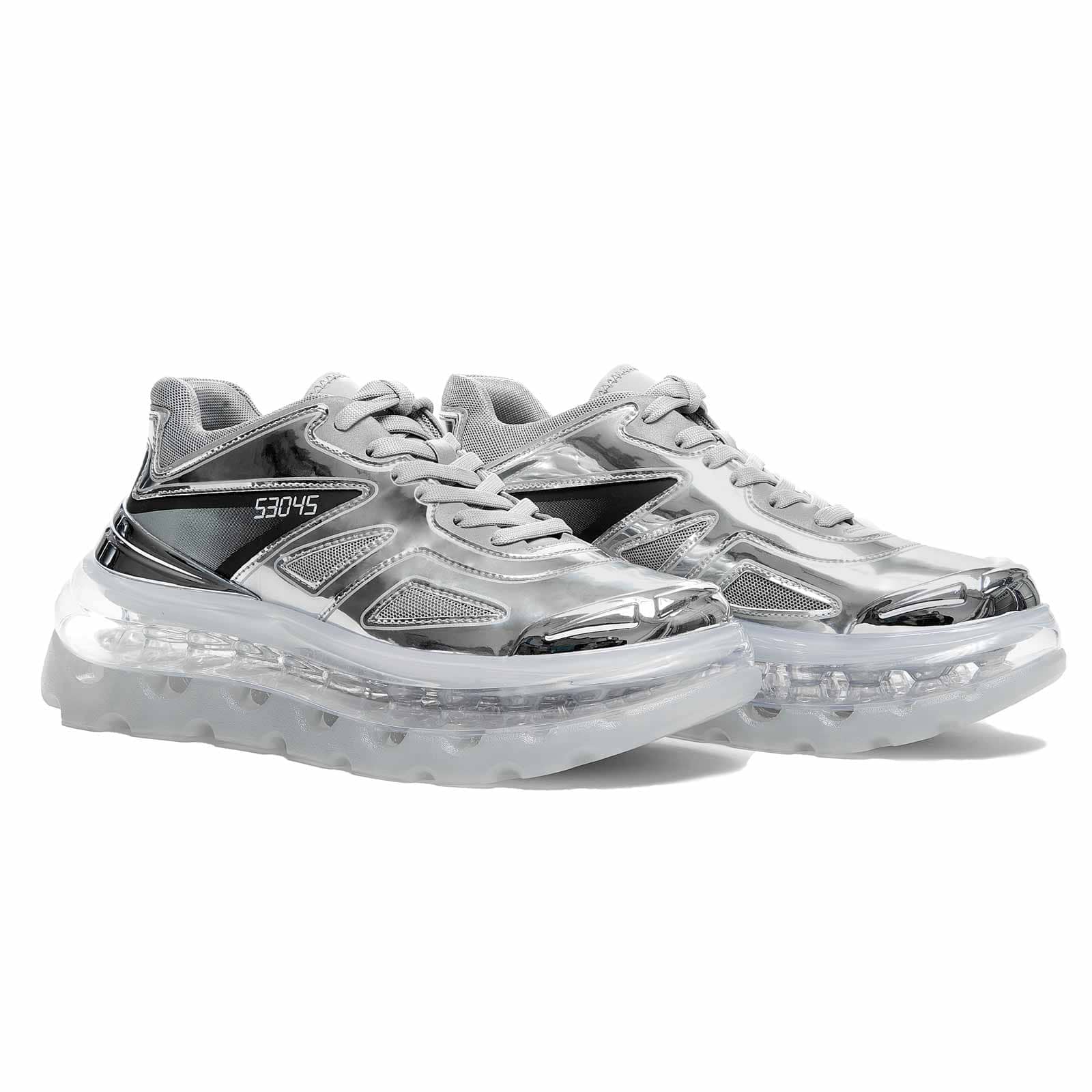 silver sports shoes