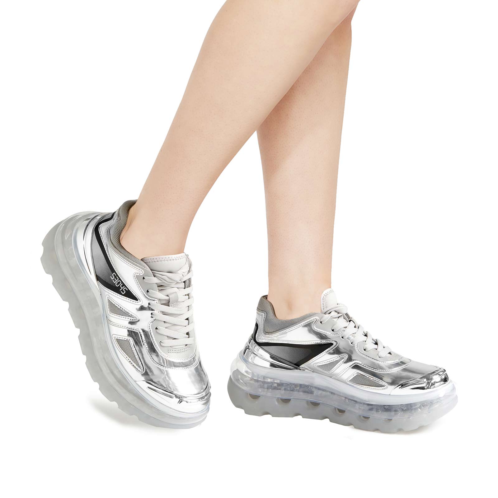 silver walking shoes