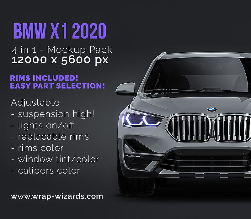 Bmw X1 2020 Glossy Finish All Sides Car Mockup Template Psd Wrap Wizards Com Premium Car Mockups Templates